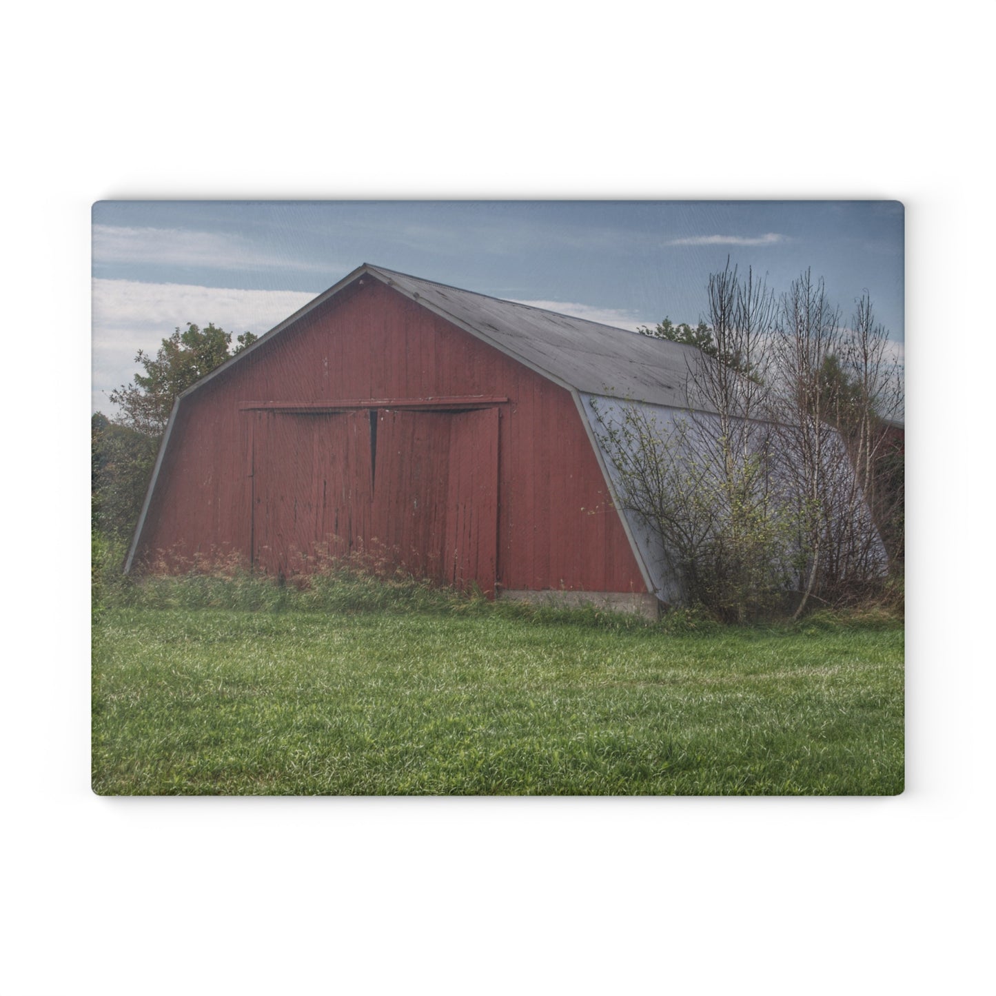 U R There Photography Piersonville Road Red Quonset Rustic Farmhouse Tempered-Glass Cutting Board