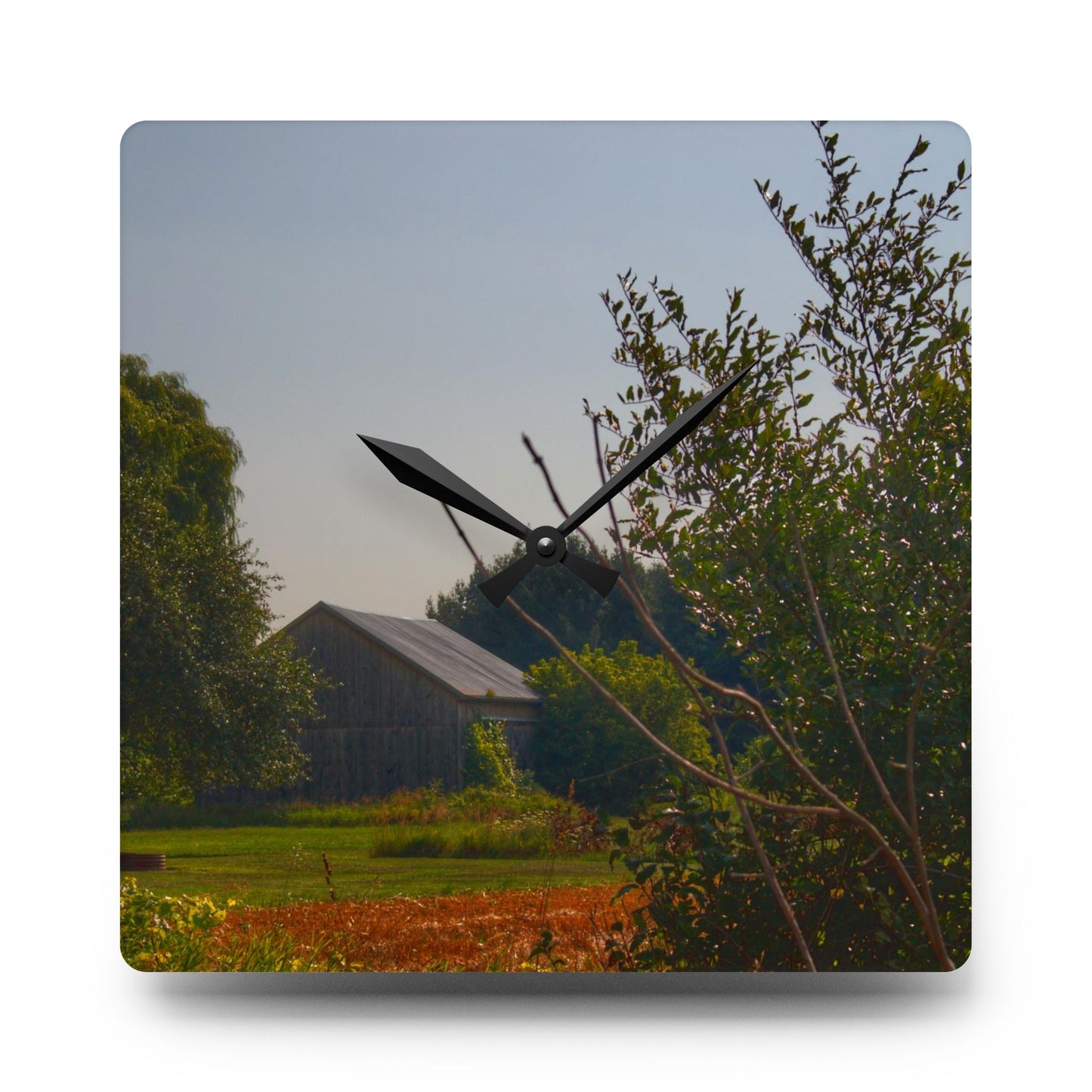 U R There Photography Clifford Hidden Grey Rustic Farmhouse Acrylic Analog Wall Clock