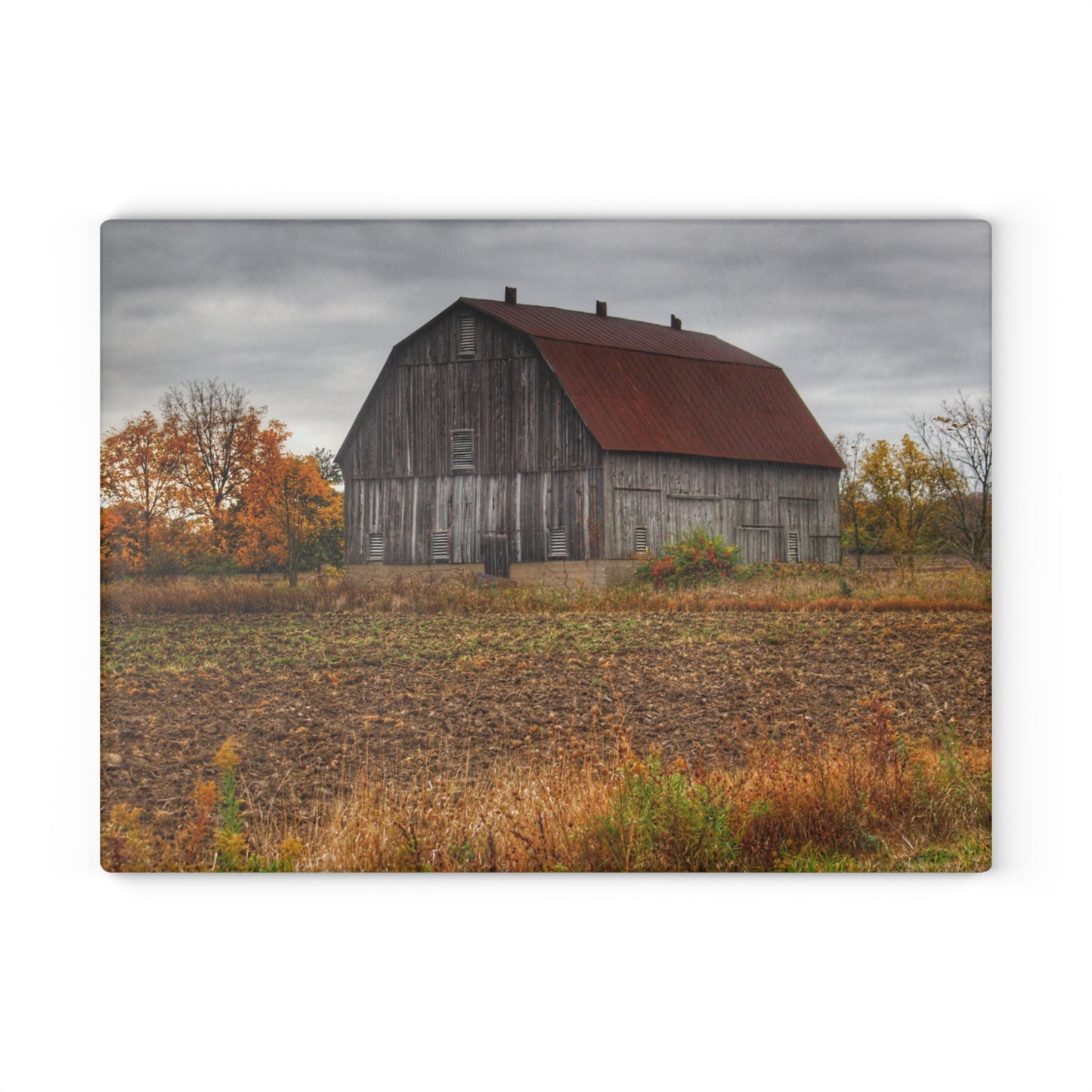 U R There Photography Sheridan Line Road Rusted Grey I Rustic Farmhouse Tempered-Glass Cutting Board 8"x 11"