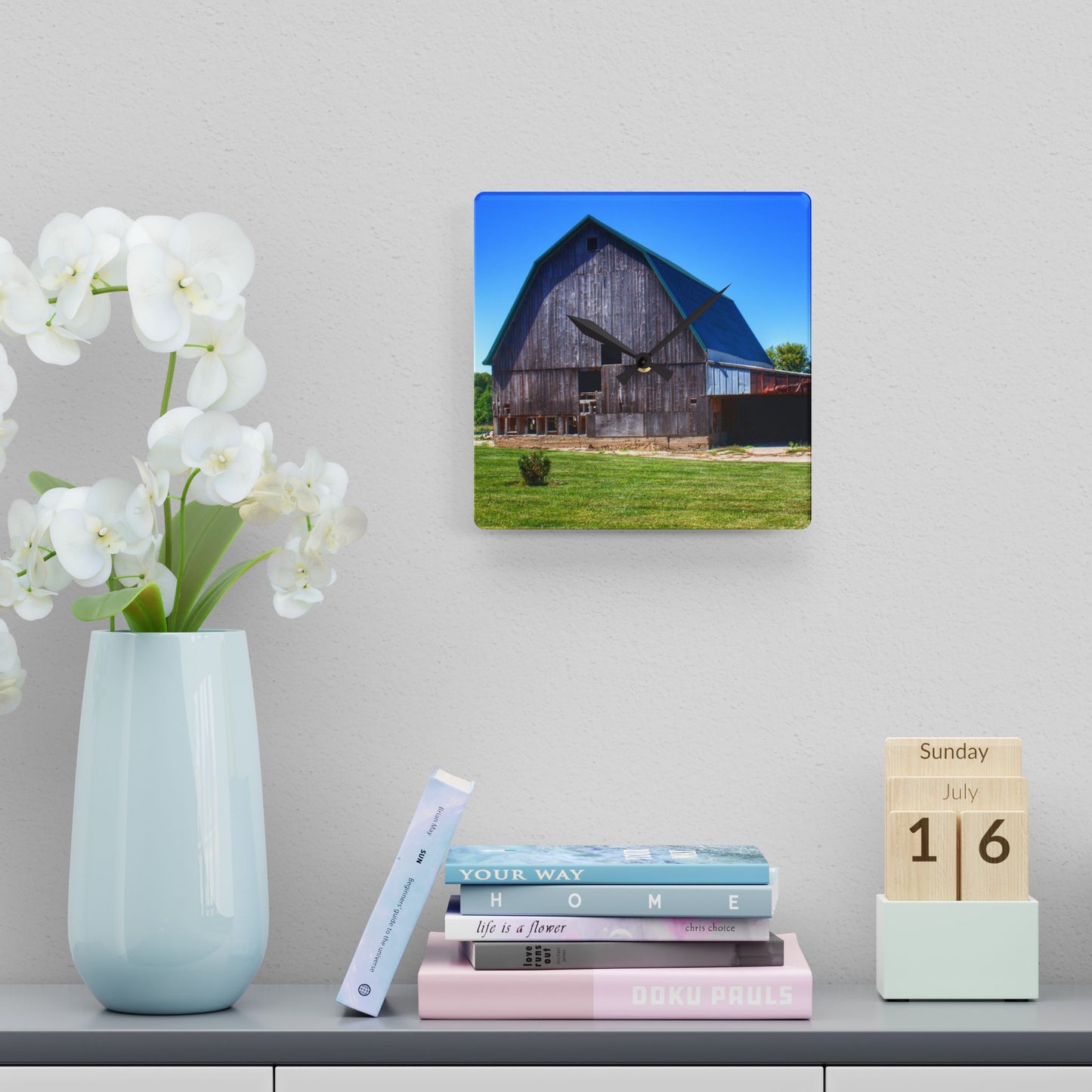 U R There Photography Bishop Grey I Rustic Farmhouse Acrylic Analog Wall Clock