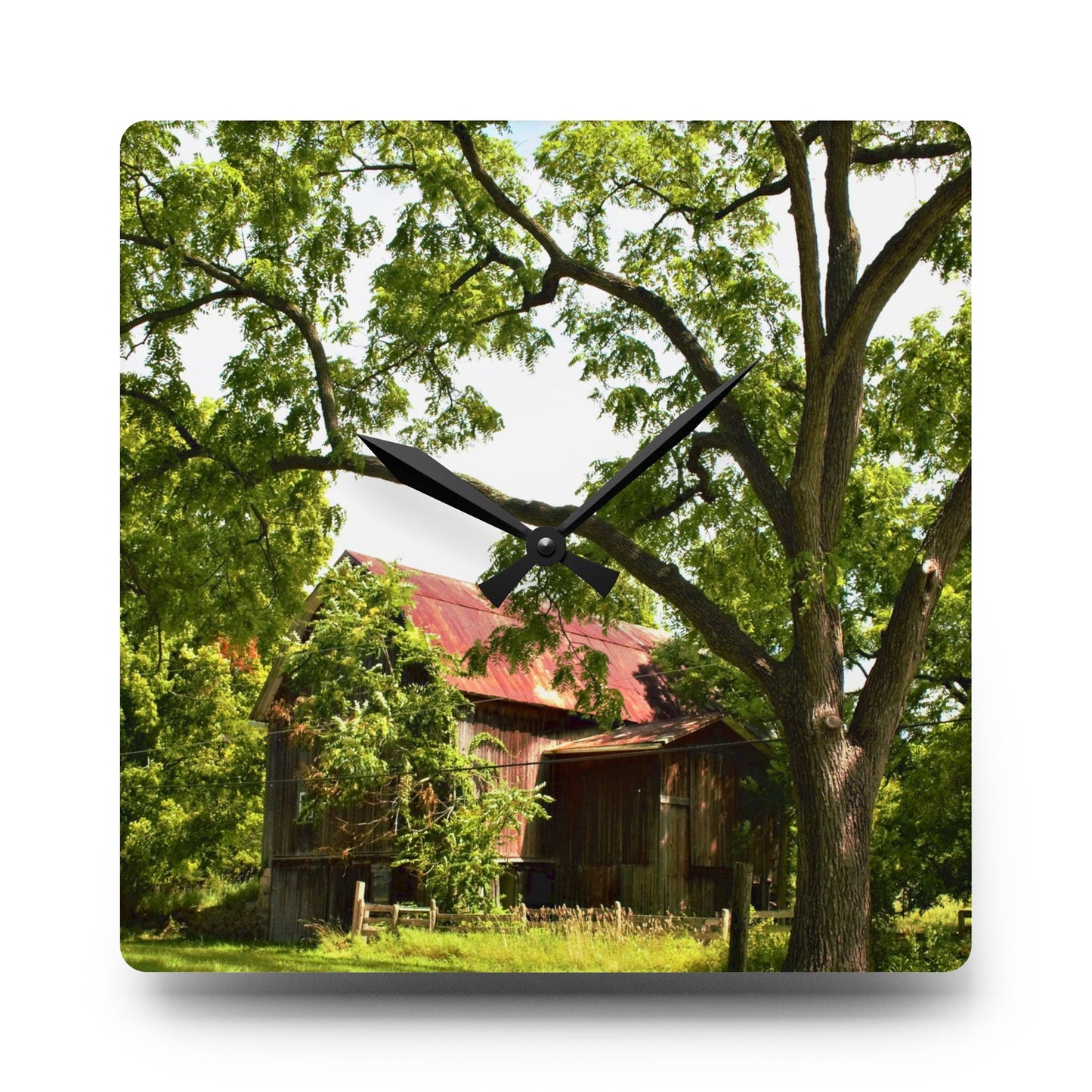 U R There Photography Oxford Rusted Red II Rustic Farmhouse Acrylic Analog Wall Clock
