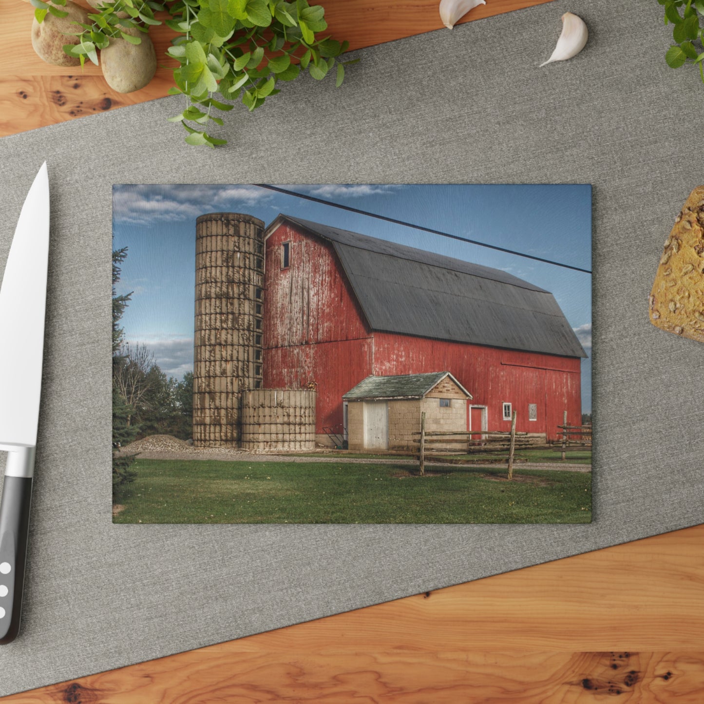 U R There Photography Brown City Lincoln Street Red Rustic Farmhouse Tempered-Glass Cutting Board