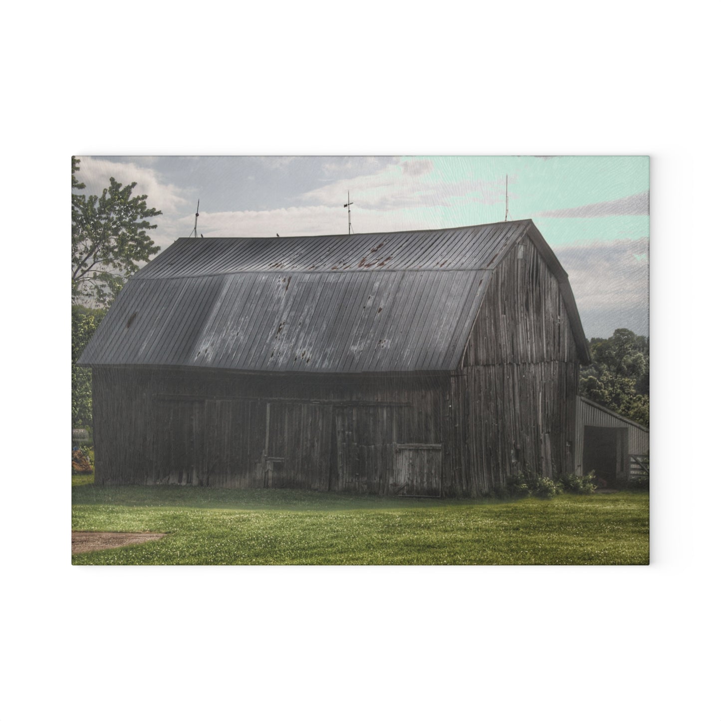 U R There Photography Rich Road Grey Rustic Farmhouse Tempered-Glass Cutting Board
