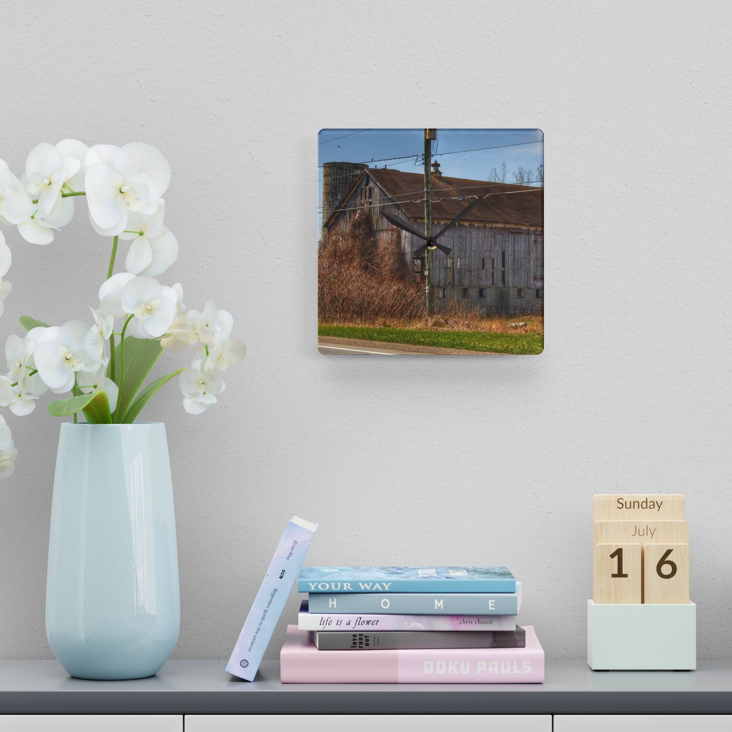 U R There Photography Metamora M-24 Grey III Rustic Farmhouse Acrylic Analog Wall Clock