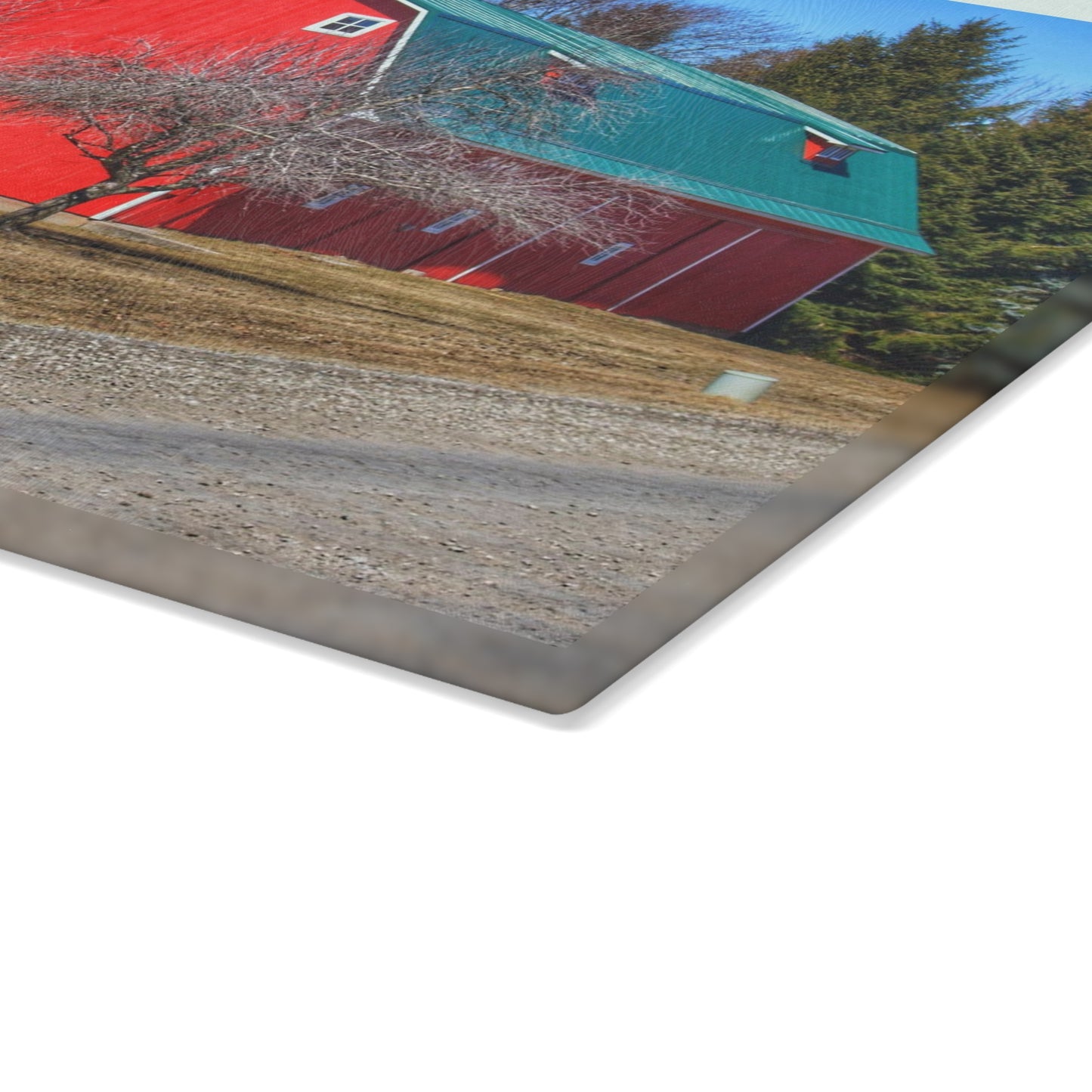 U R There Photography Campground Road Red Rustic Farmhouse Tempered-Glass Cutting Board