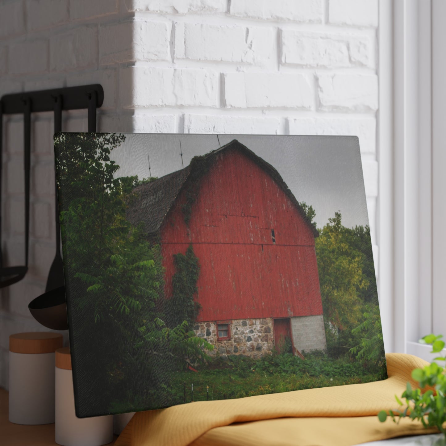 U R There Photography Brown Road Hidden Red I Rustic Farmhouse Tempered-Glass Cutting Board