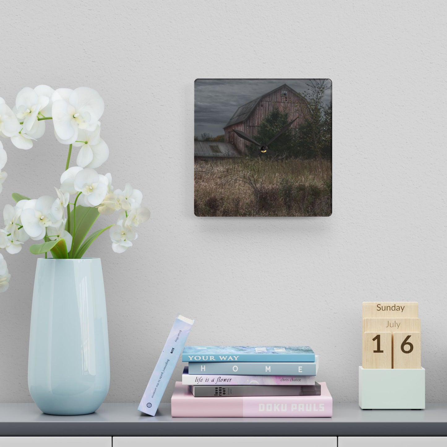 U R There Photography Treasurer Road Red Rustic Farmhouse Acrylic Analog Wall Clock