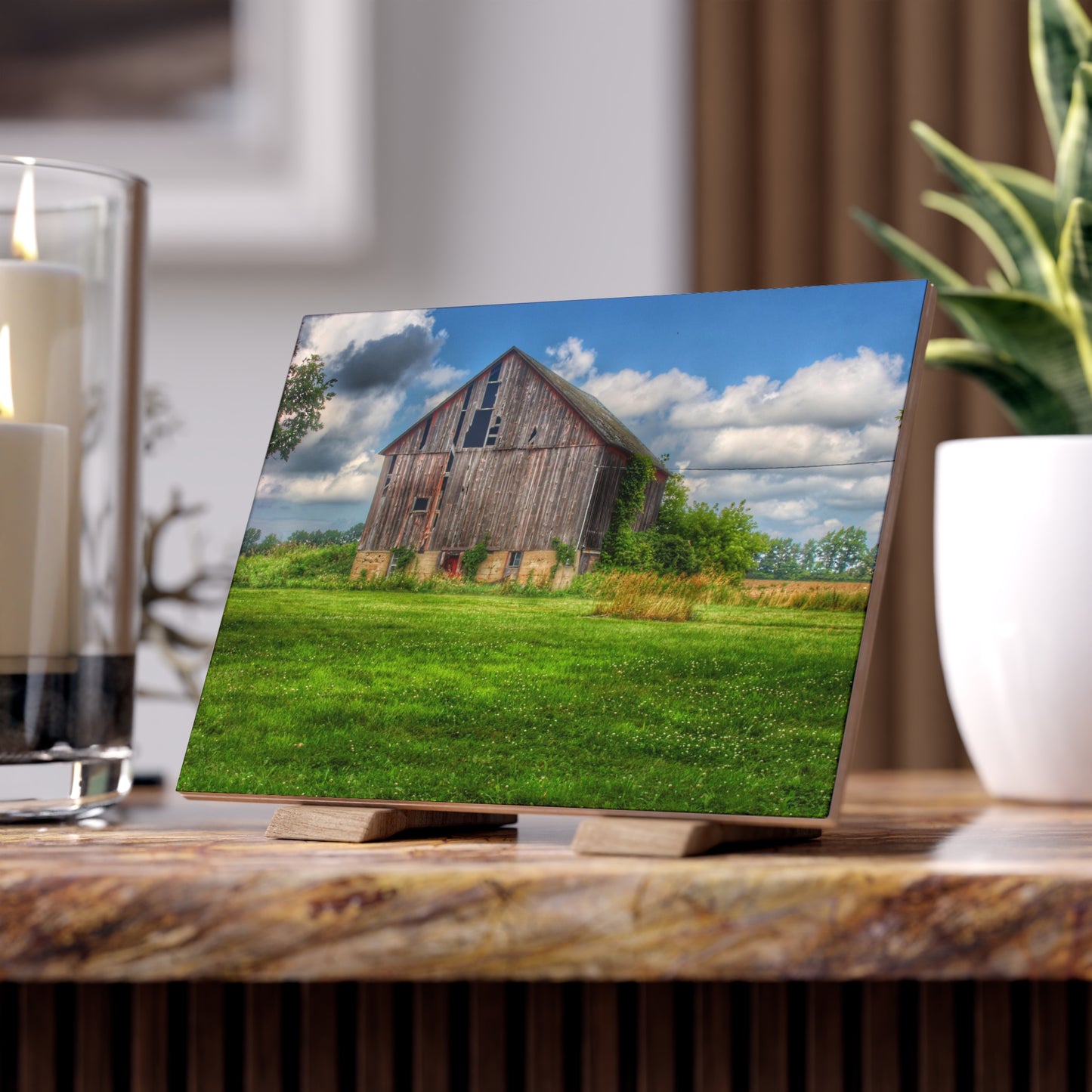 U R There Photography Bohms Road Grey I Rustic Farmhouse Decorative Ceramic Tile