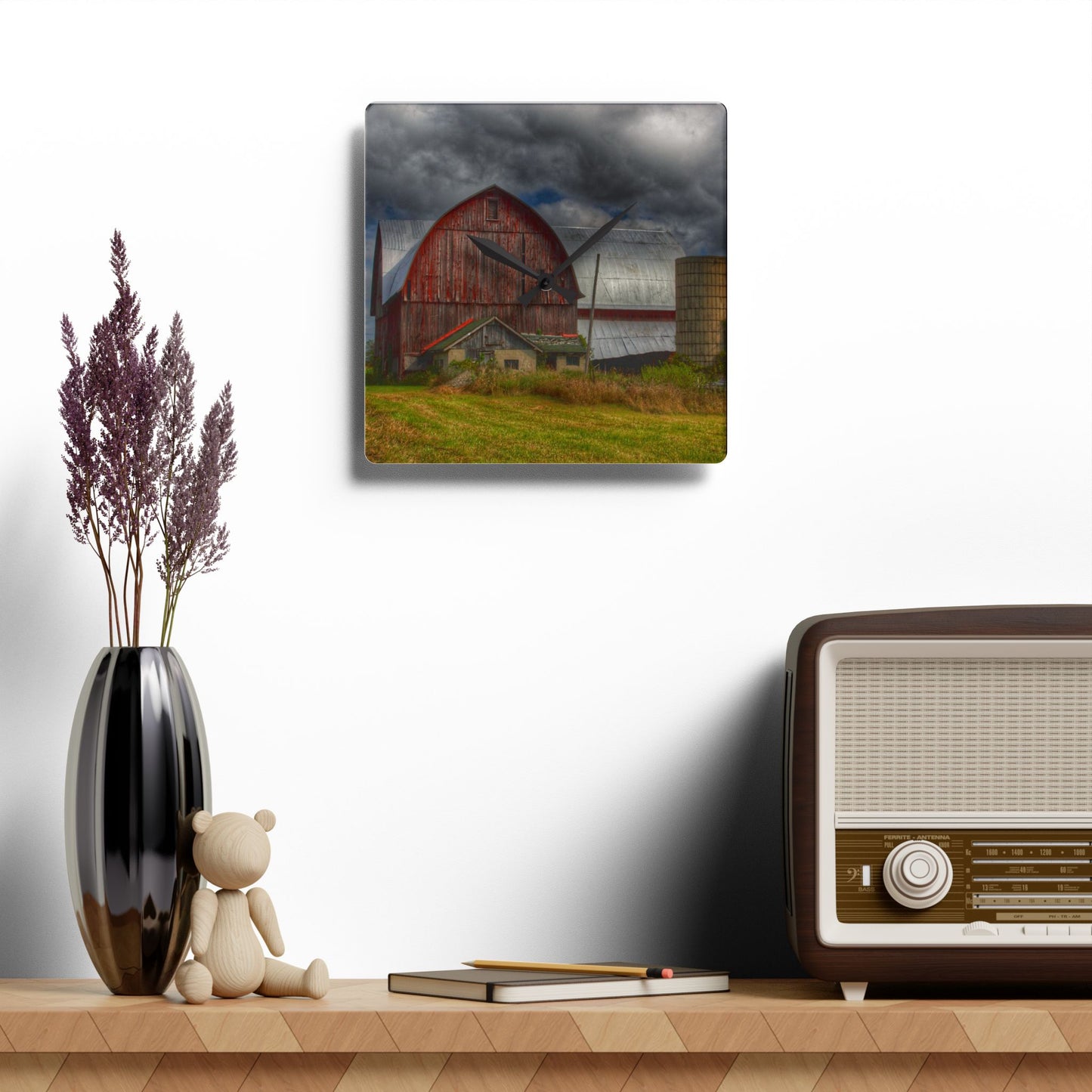 Rustic Farmhouse Wall Clock featuring Valentine Road Red I
