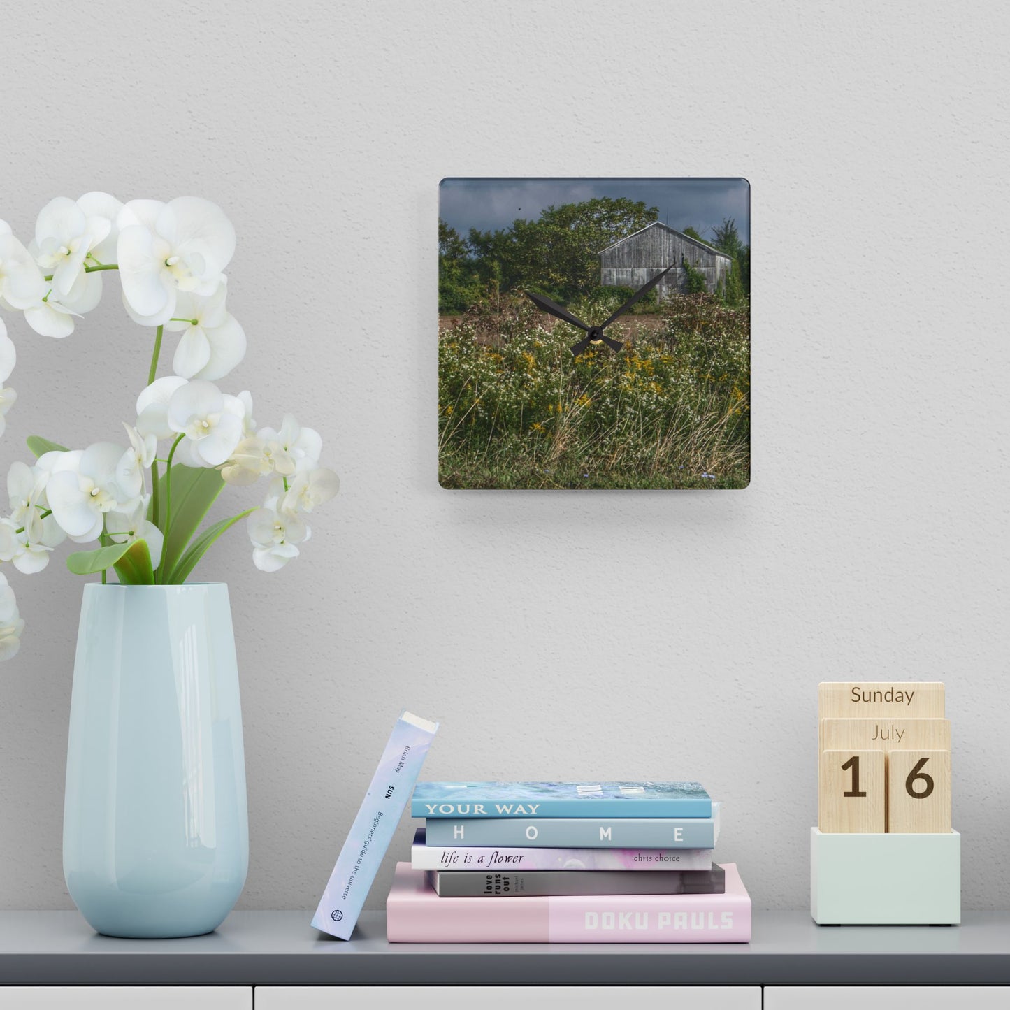 U R There Photography Almont Road Grey Rustic Farmhouse Acrylic Analog Wall Clock