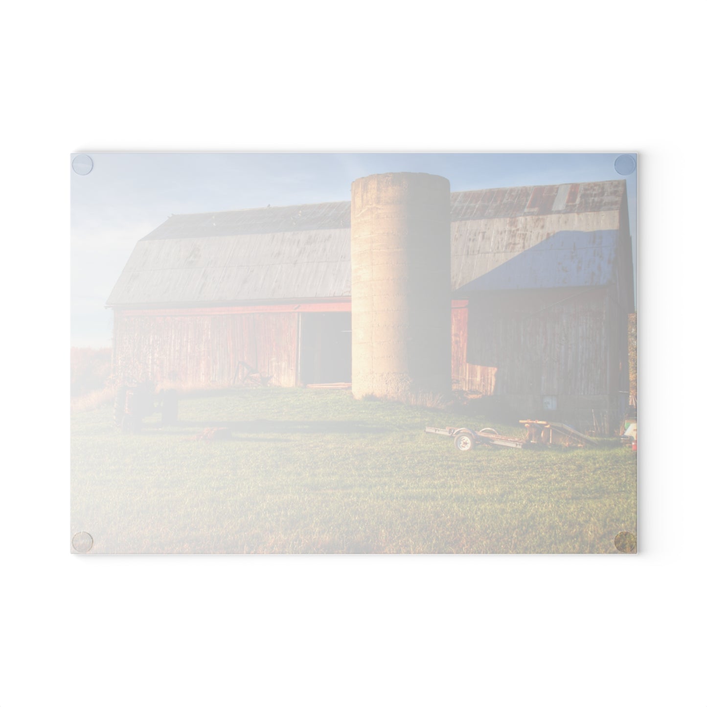 U R There Photography Peck Road Red and Silo Rustic Farmhouse Tempered-Glass Cutting Board 8"x 11"
