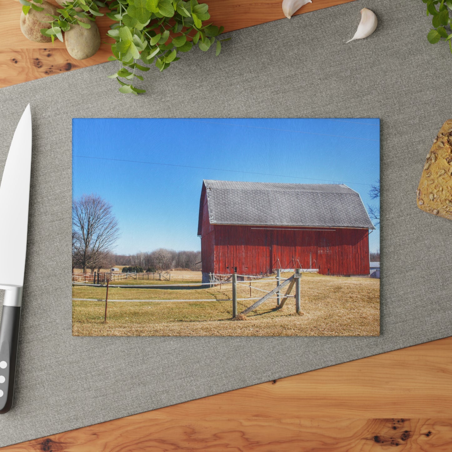 U R There Photography Phillips Road Red Rustic Farmhouse Tempered-Glass Cutting Board