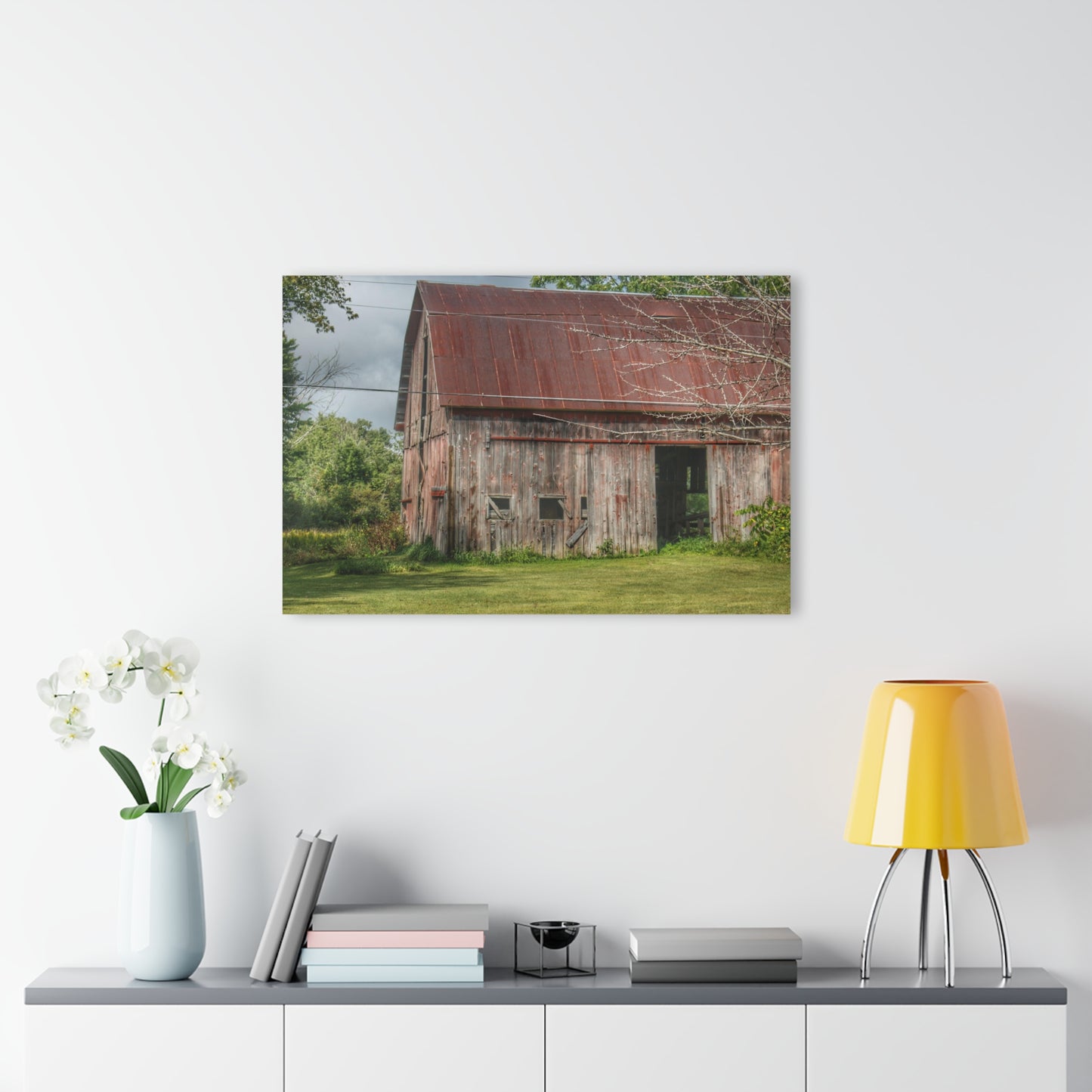 U R There Photography Columbiaville Roadside Grey and Rusted Rustic Farmhouse Acrylic Wall Print