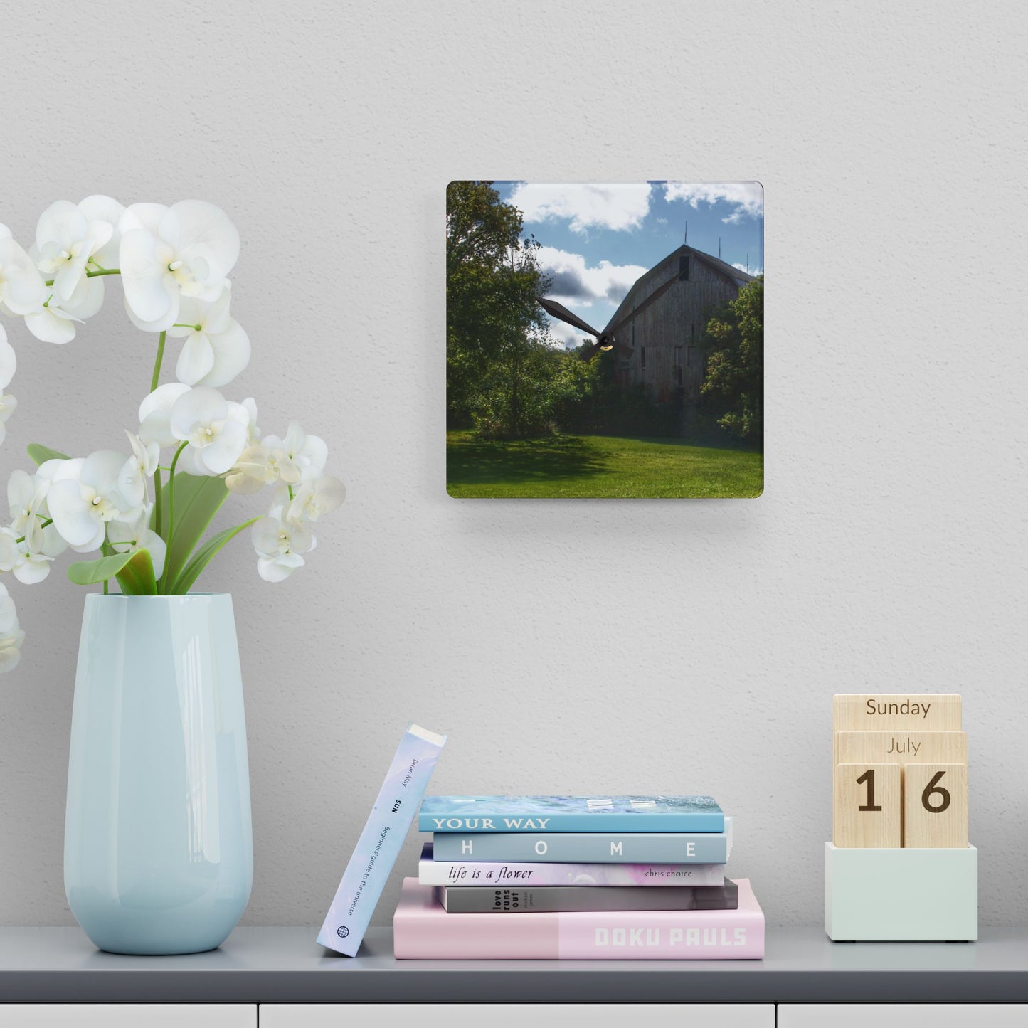 U R There Photography Oakwood Grey Rustic Farmhouse Acrylic Analog Wall Clock