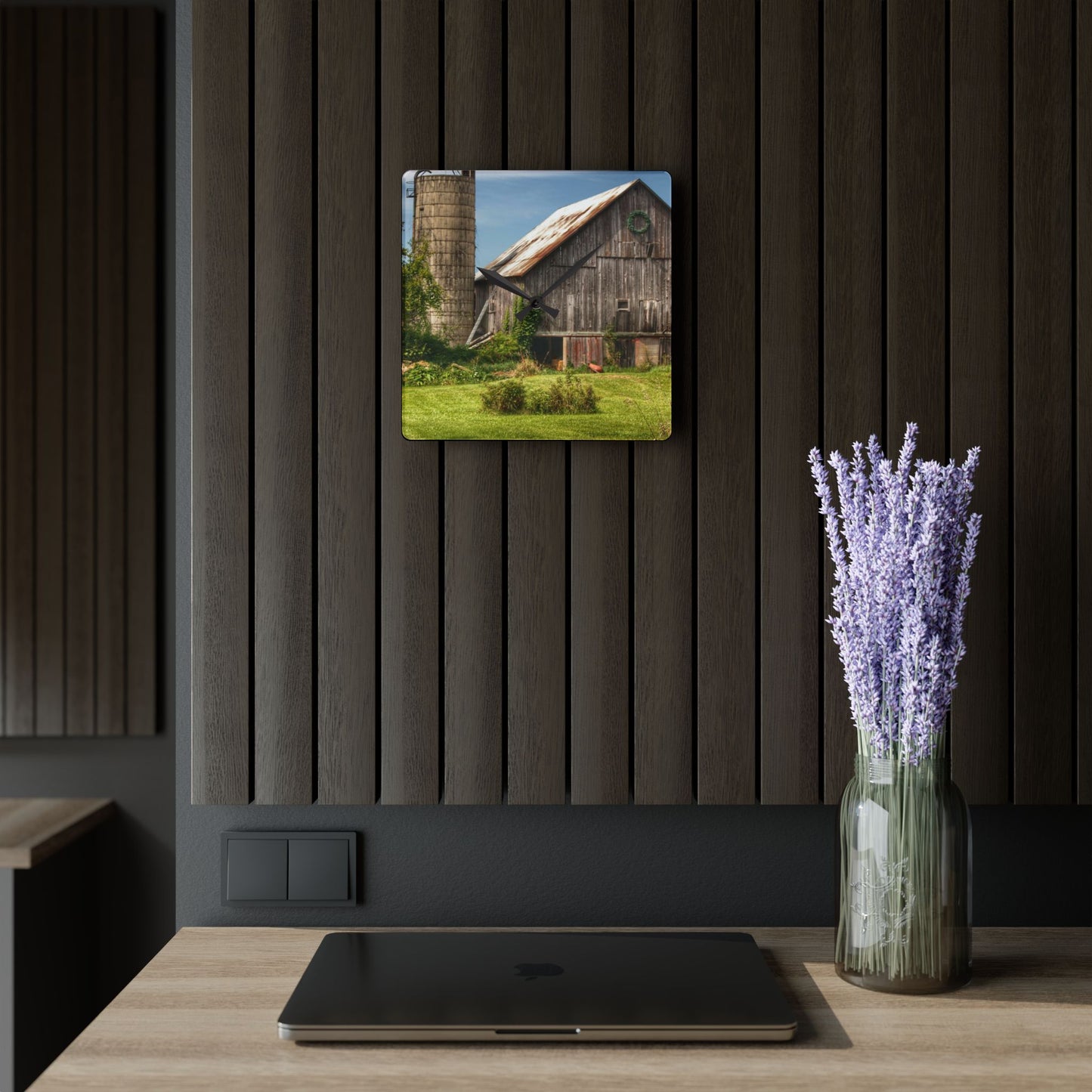 U R There Photography Churchill Christmas Barn in Summer Rustic Farmhouse Wall Clock