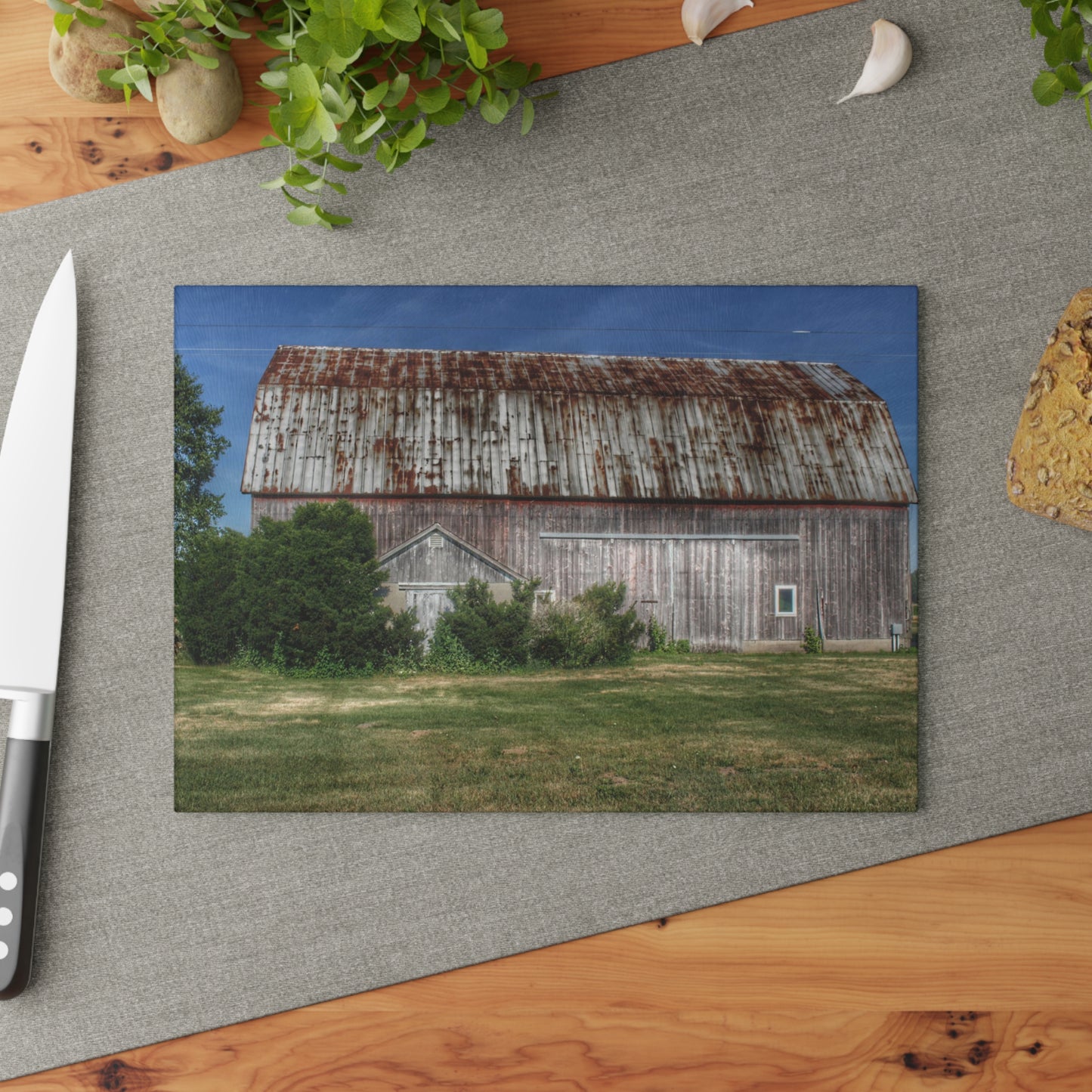 U R There Photography Barkley Road Red in Summer I Rustic Farmhouse Tempered-Glass Cutting Board