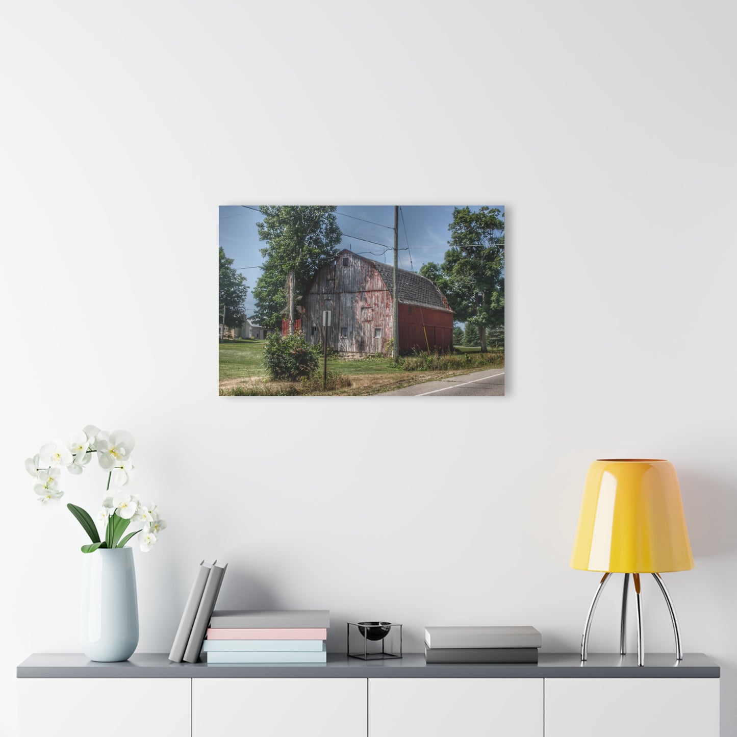 U R There Photography Roods Lake Road Red II Rustic Farmhouse Acrylic Wall Print