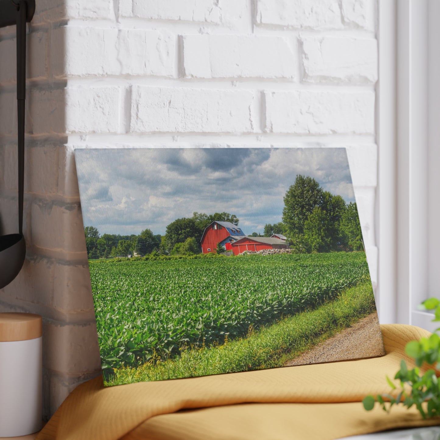 U R There Photography Block Road Reds Rustic Farmhouse Tempered-Glass Cutting Board