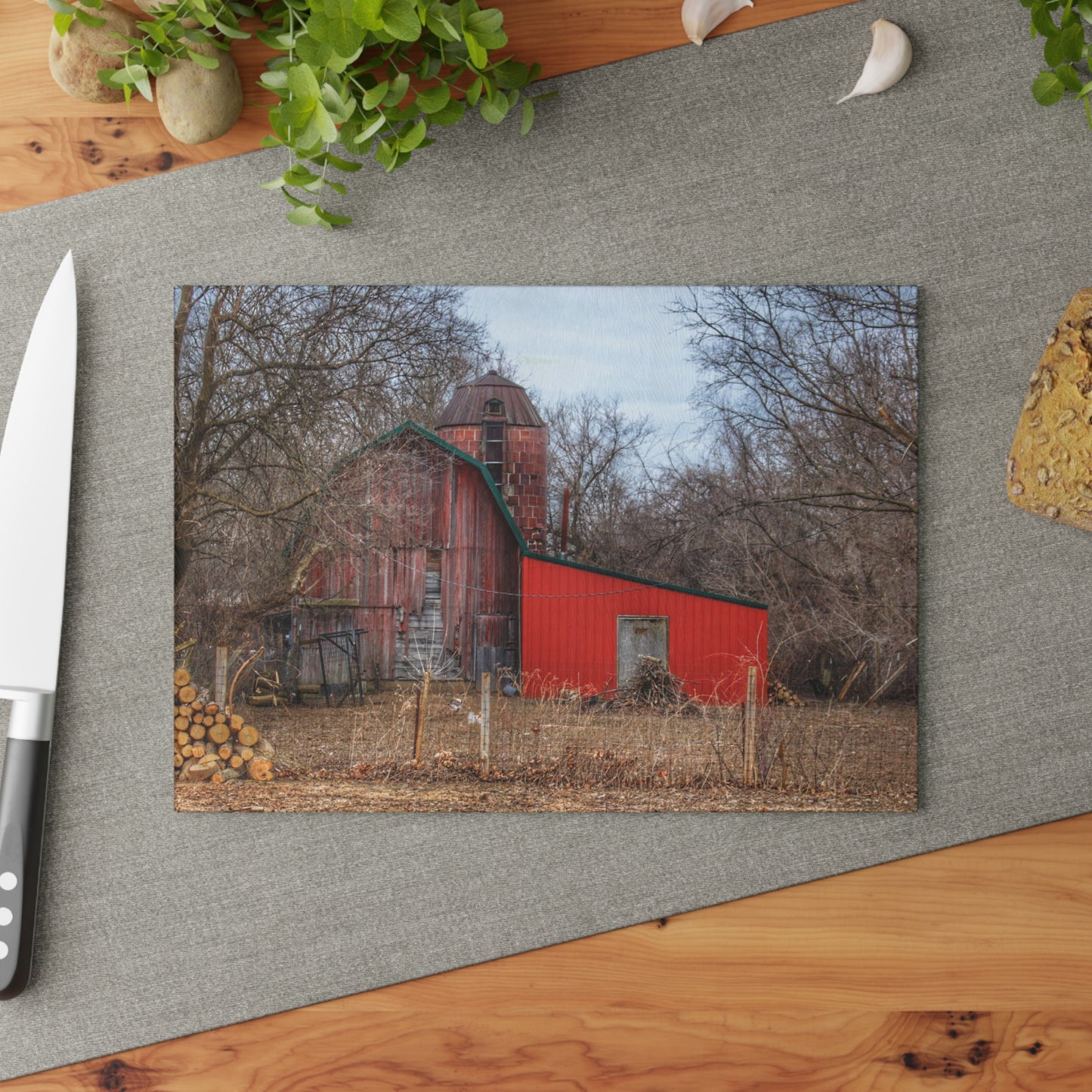 U R There Photography Bray Road Hidden Barnyard Red I Rustic Farmhouse Tempered-Glass Cutting Board