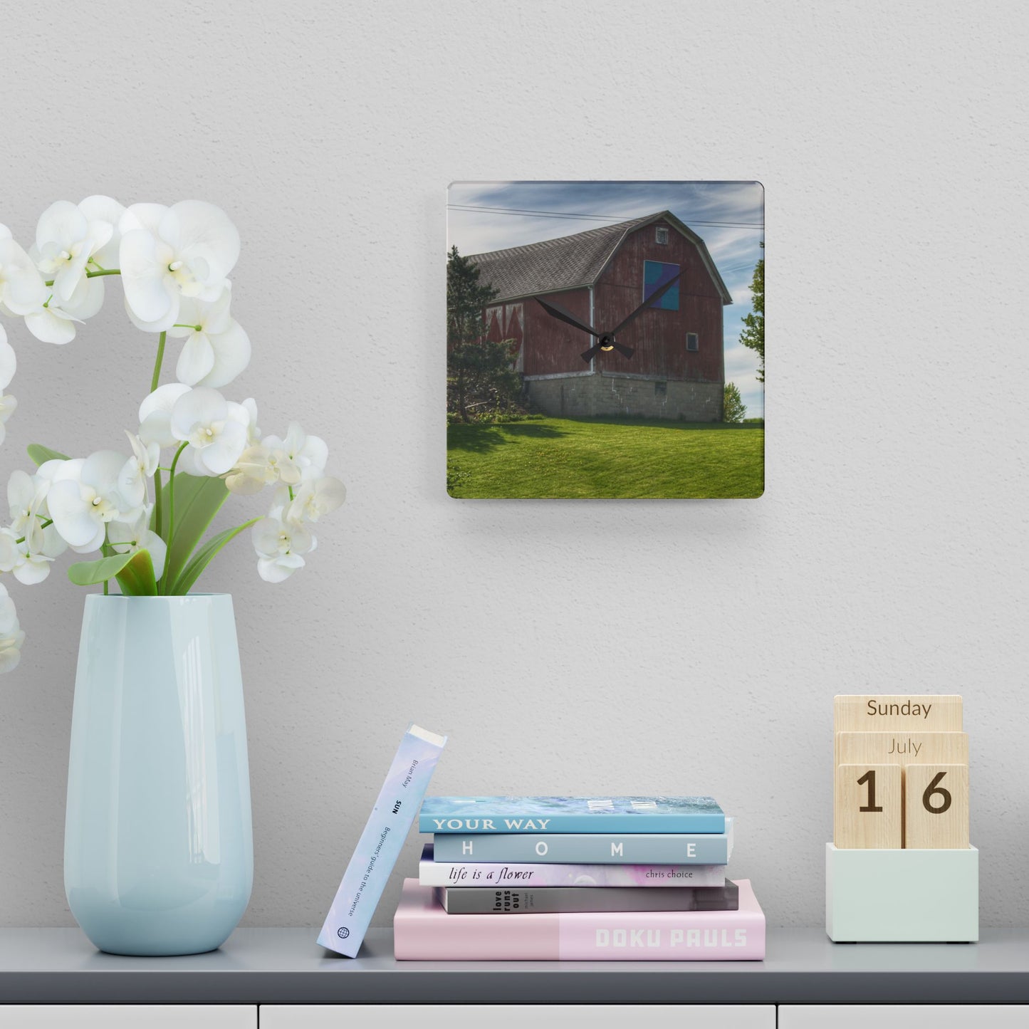 U R There Photography Mertz Road Quilted Red Rustic Farmhouse Acrylic Analog Wall Clock