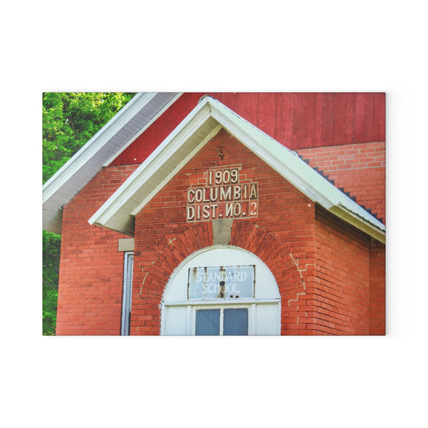 U R There Photography French Road Old Standard Schoolhouse II Rustic Farmhouse Tempered-Glass Cutting Board