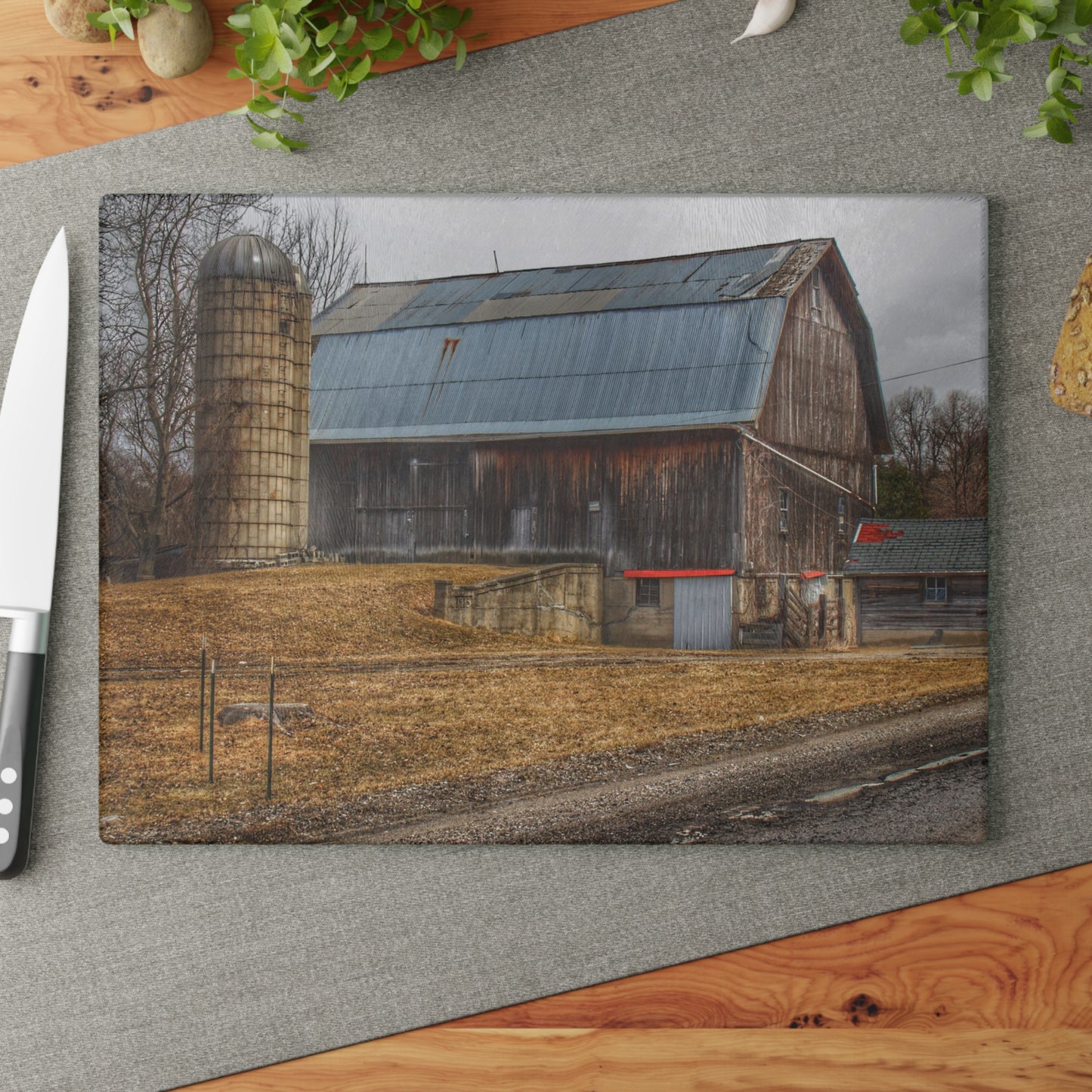 U R There Photography Seymour Lake Roadside Grey Rustic Farmhouse Tempered-Glass Cutting Board