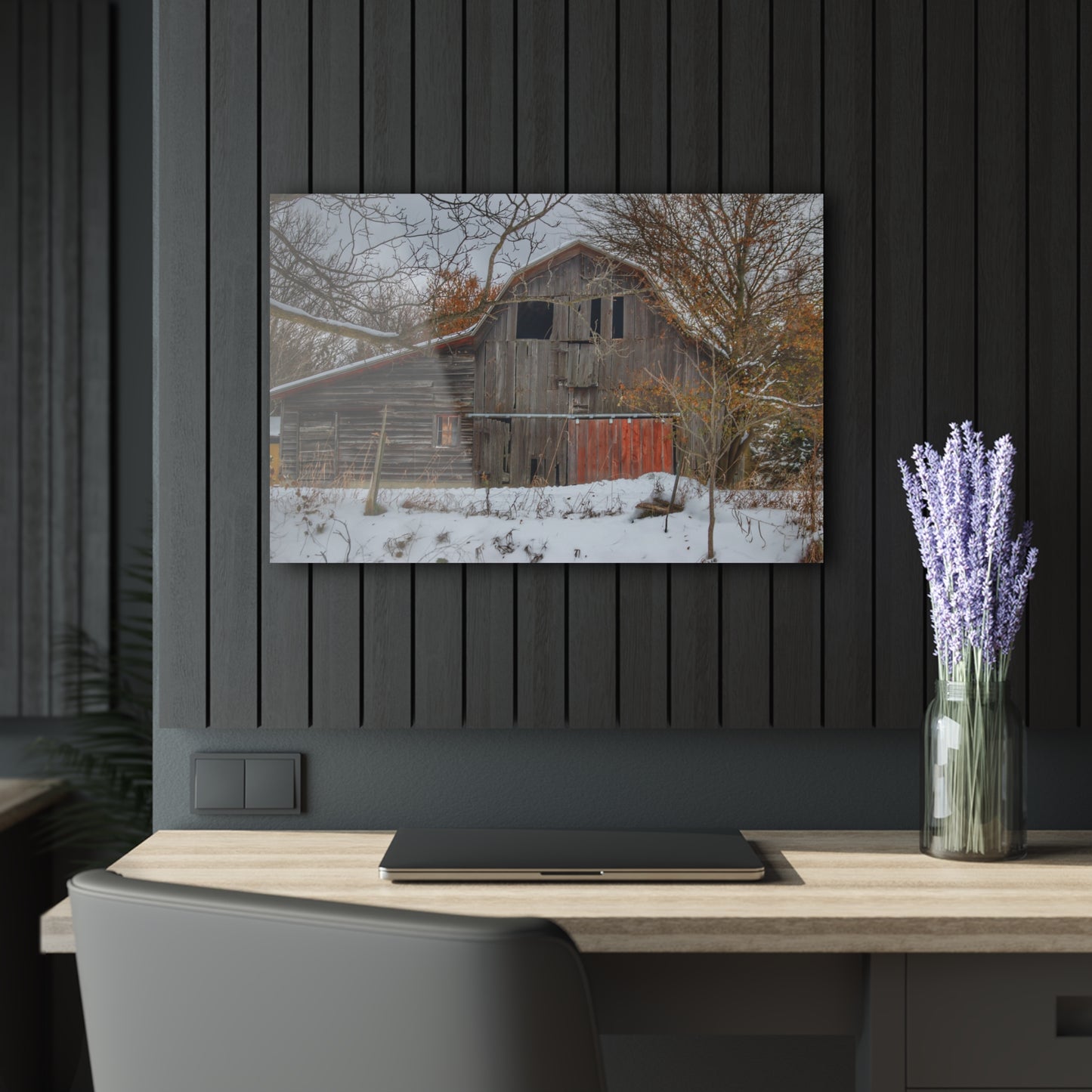 U R There Photography Hayes Road Grey in Winter I Rustic Farmhouse Acrylic Wall Print