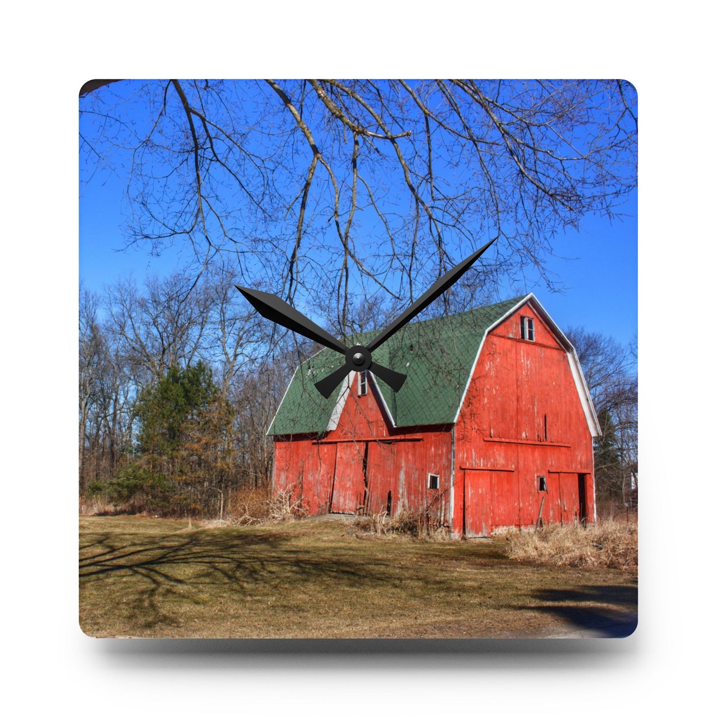 U R There Photography Hickory Ridge Red I Rustic Farmhouse Acrylic Analog Wall Clock