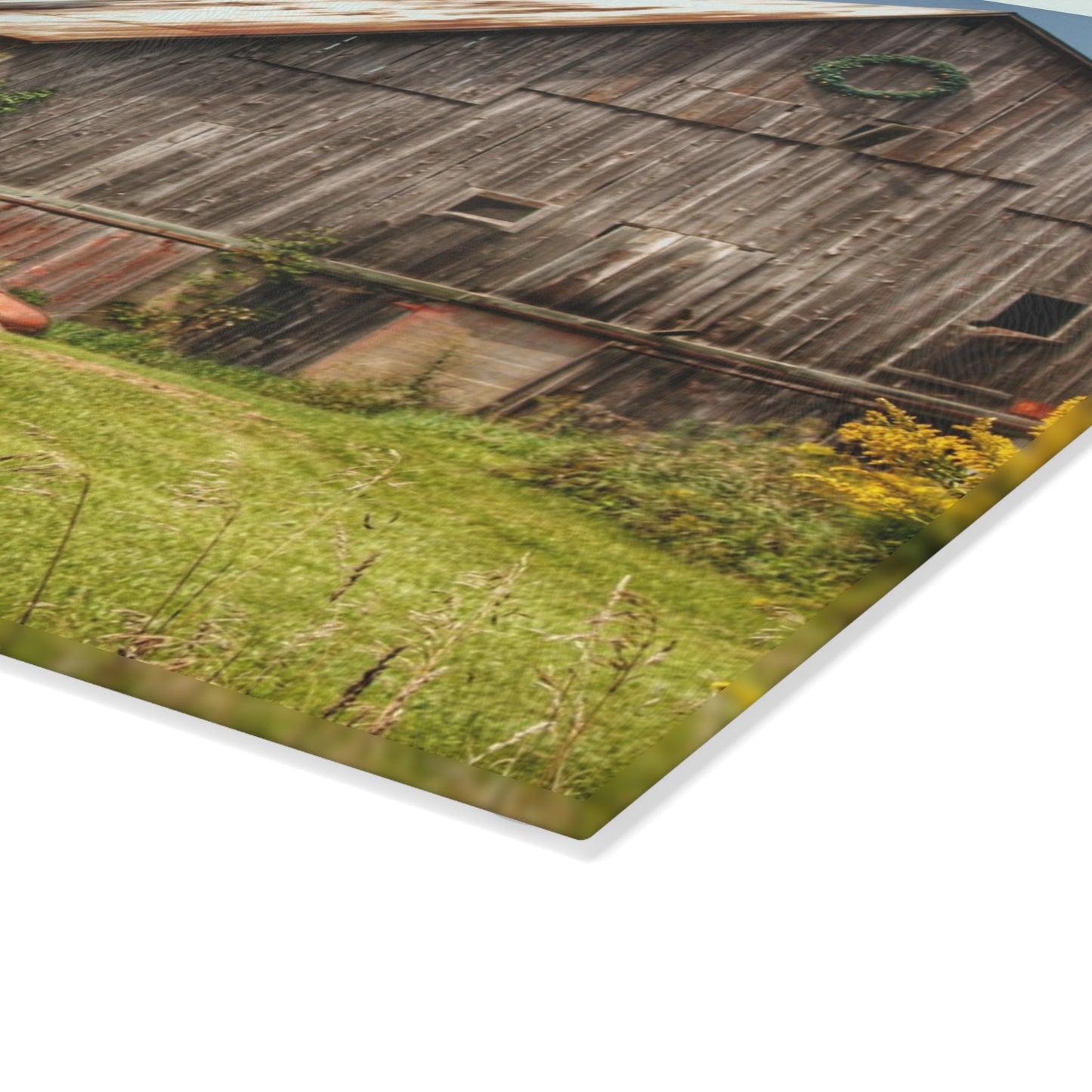 U R There Photography Churchill Christmas Barn in Summer Rustic Farmhouse Tempered-Glass Cutting Board