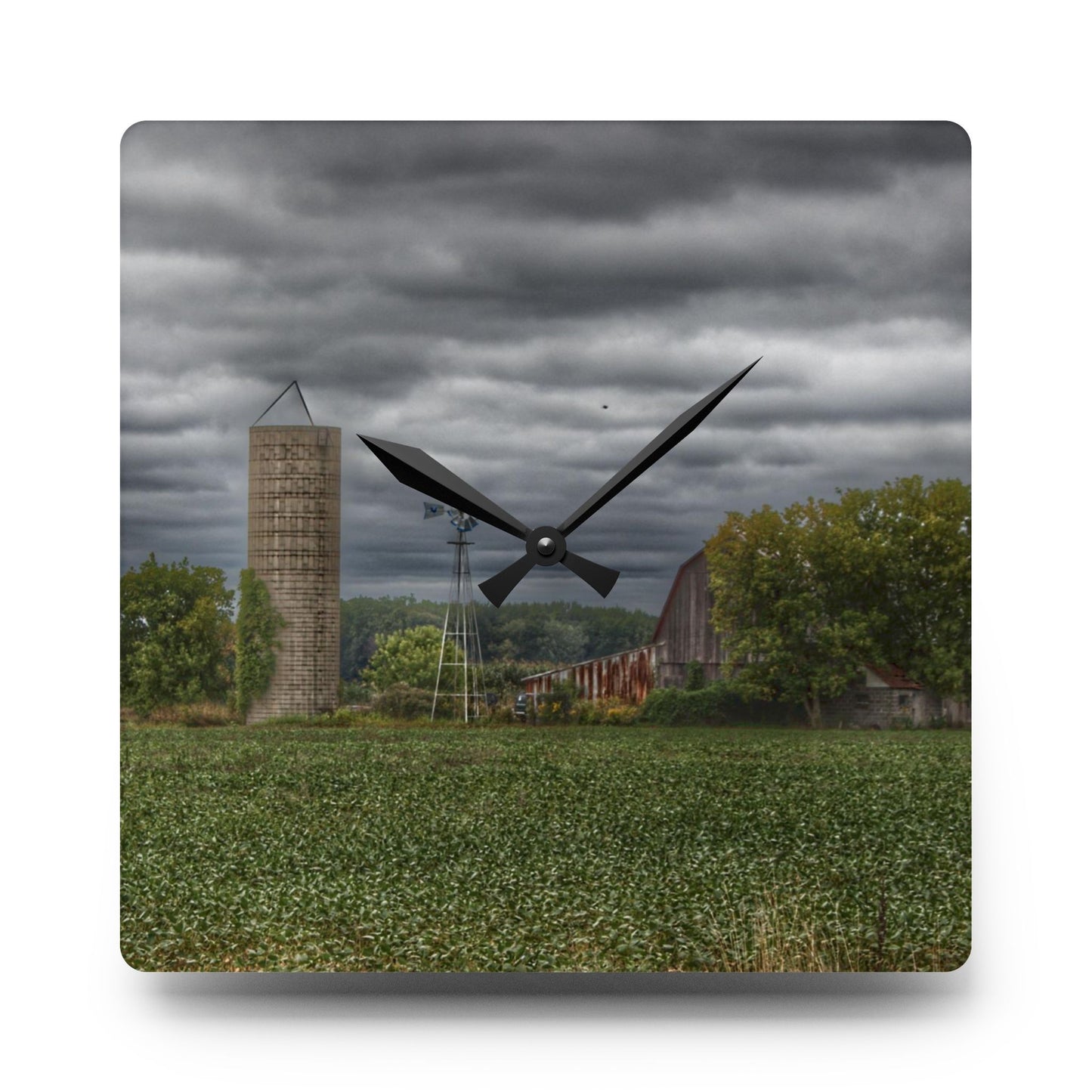 U R There Photography Rider Road Grey Rustic Farmhouse Acrylic Analog Wall Clock