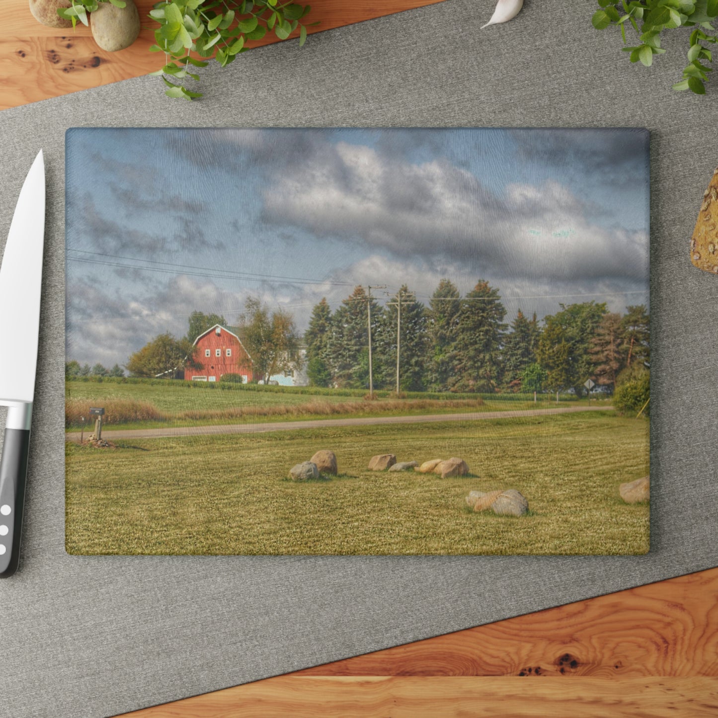 U R There Photography Across the Road Rustic Farmhouse Tempered-Glass Cutting Board