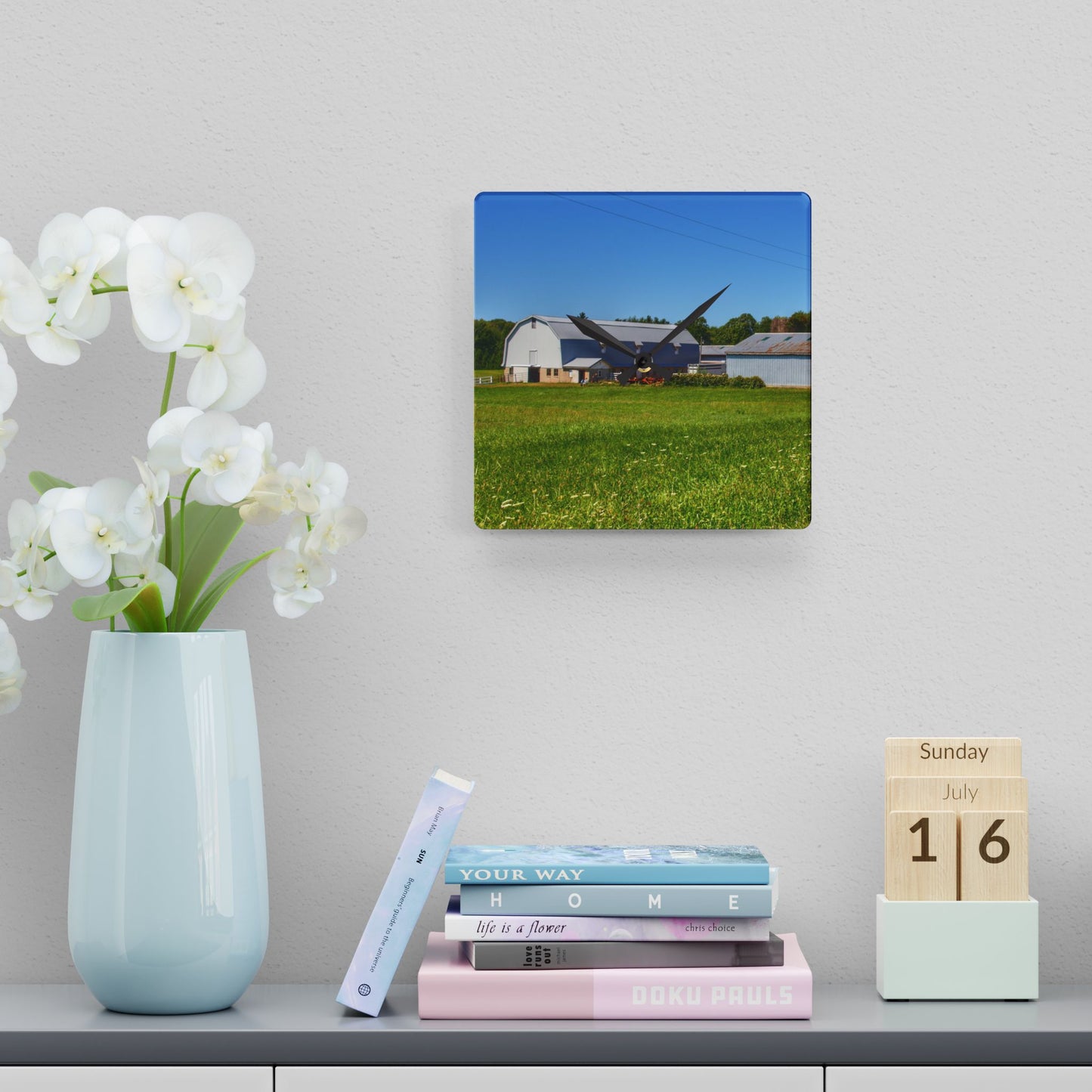 U R There Photography McPherson Greys Rustic Farmhouse Acrylic Analog Wall Clock