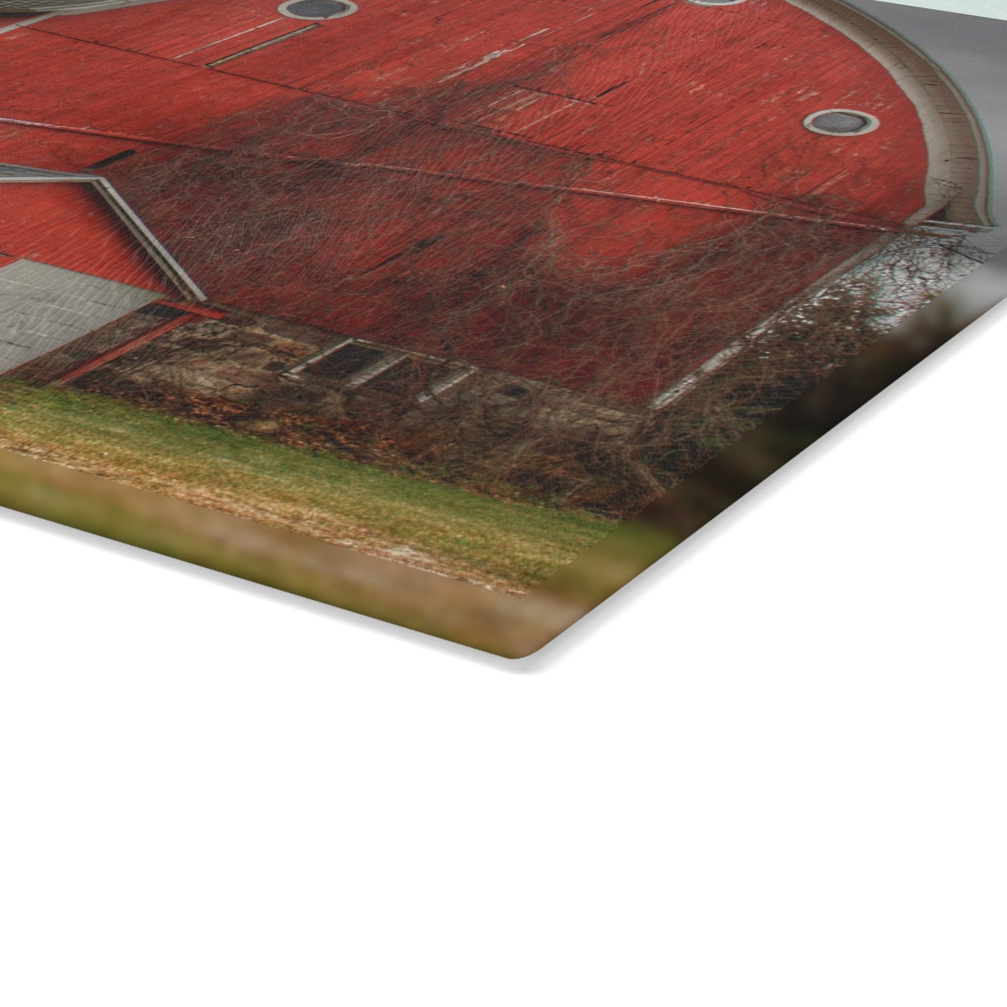 U R There Photography Slattery Road Fieldstone Red Rustic Farmhouse Tempered-Glass Cutting Board