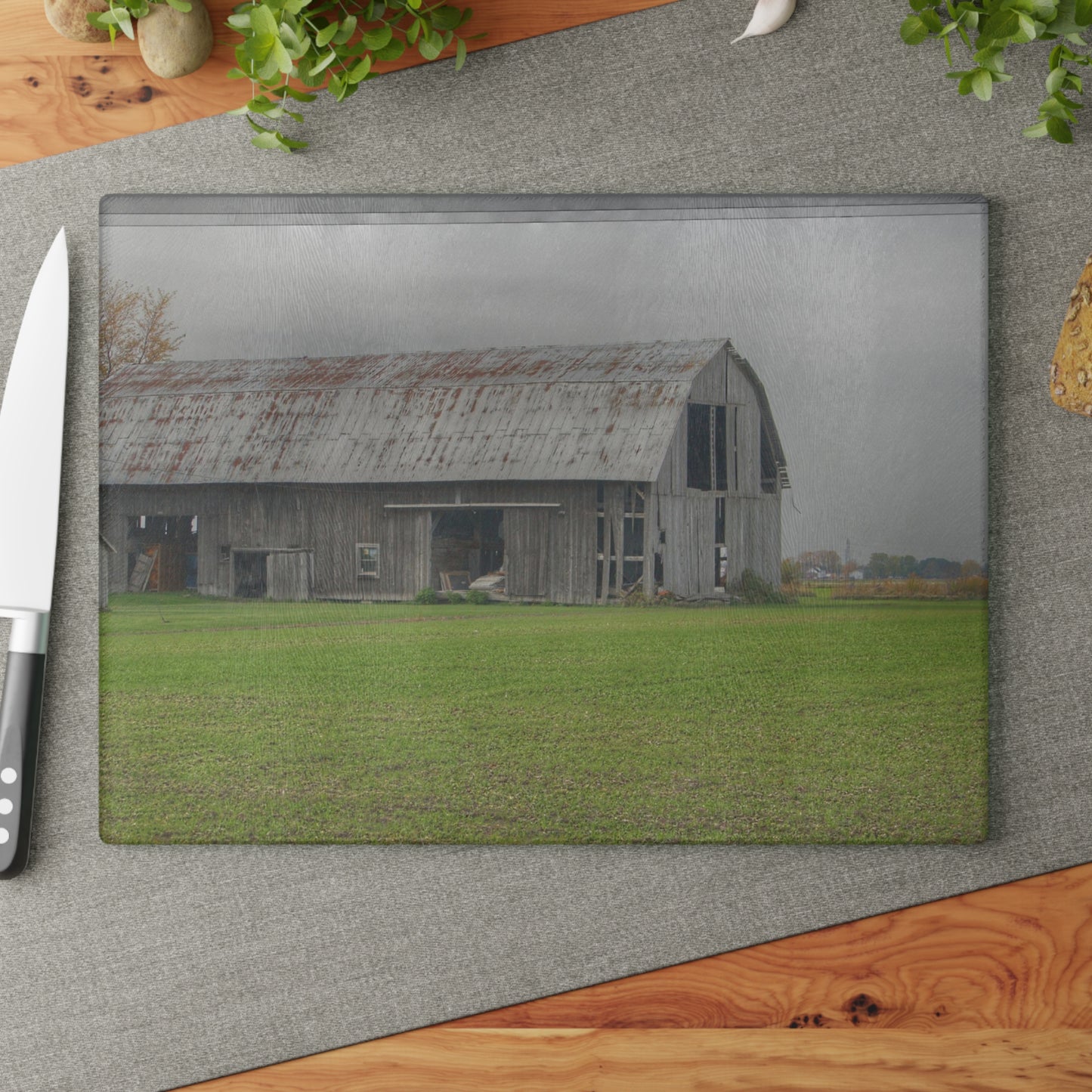 U R There Photography Bradford Road Grey Rustic Farmhouse Tempered-Glass Cutting Board