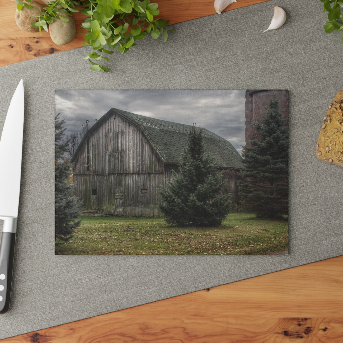 U R There Photography Pero Lake Road Grey I Rustic Farmhouse Tempered-Glass Cutting Board