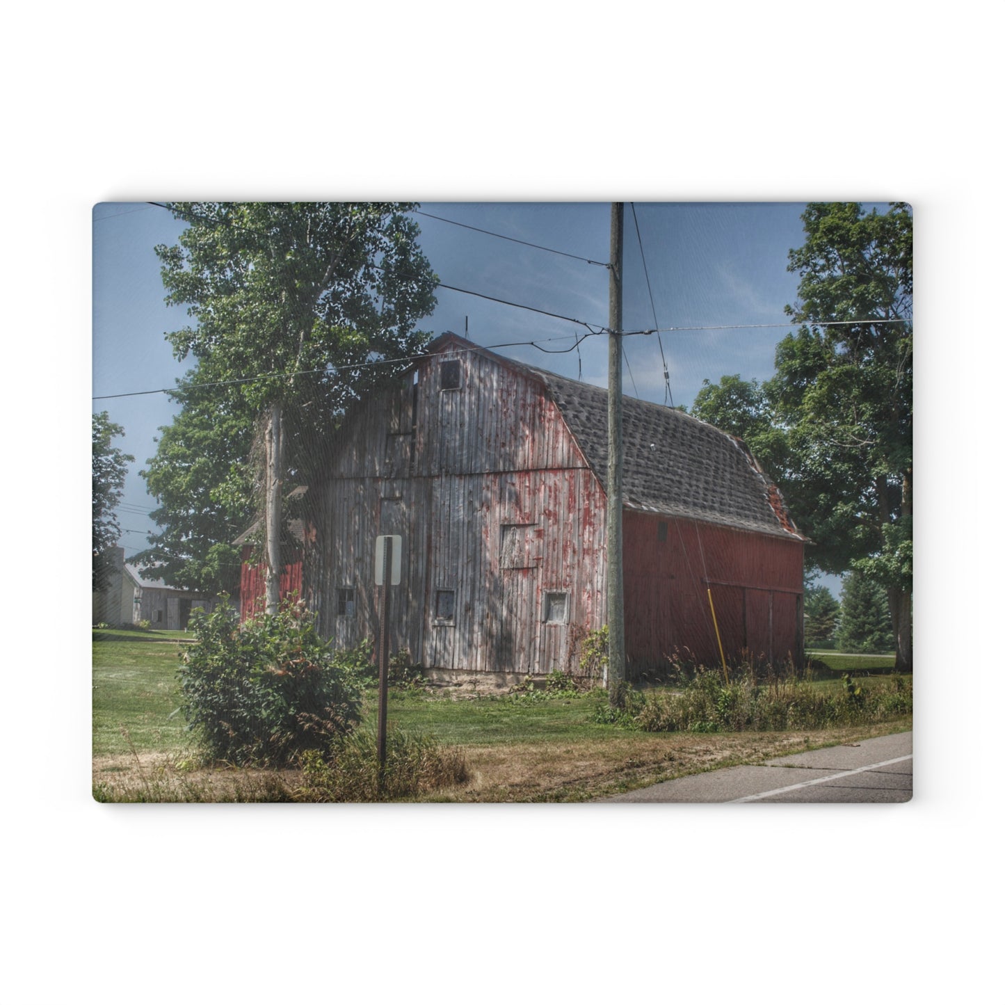 U R There Photography Roods Lake Road Red II Rustic Farmhouse Tempered-Glass Cutting Board