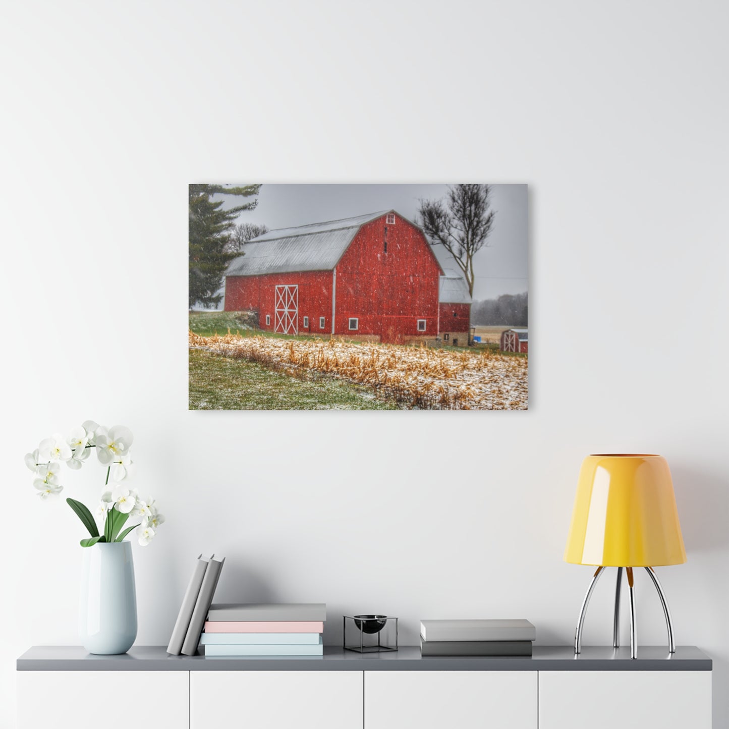 U R There Photography Shoemaker Road Winter Reds I Rustic Farmhouse Acrylic Wall Print