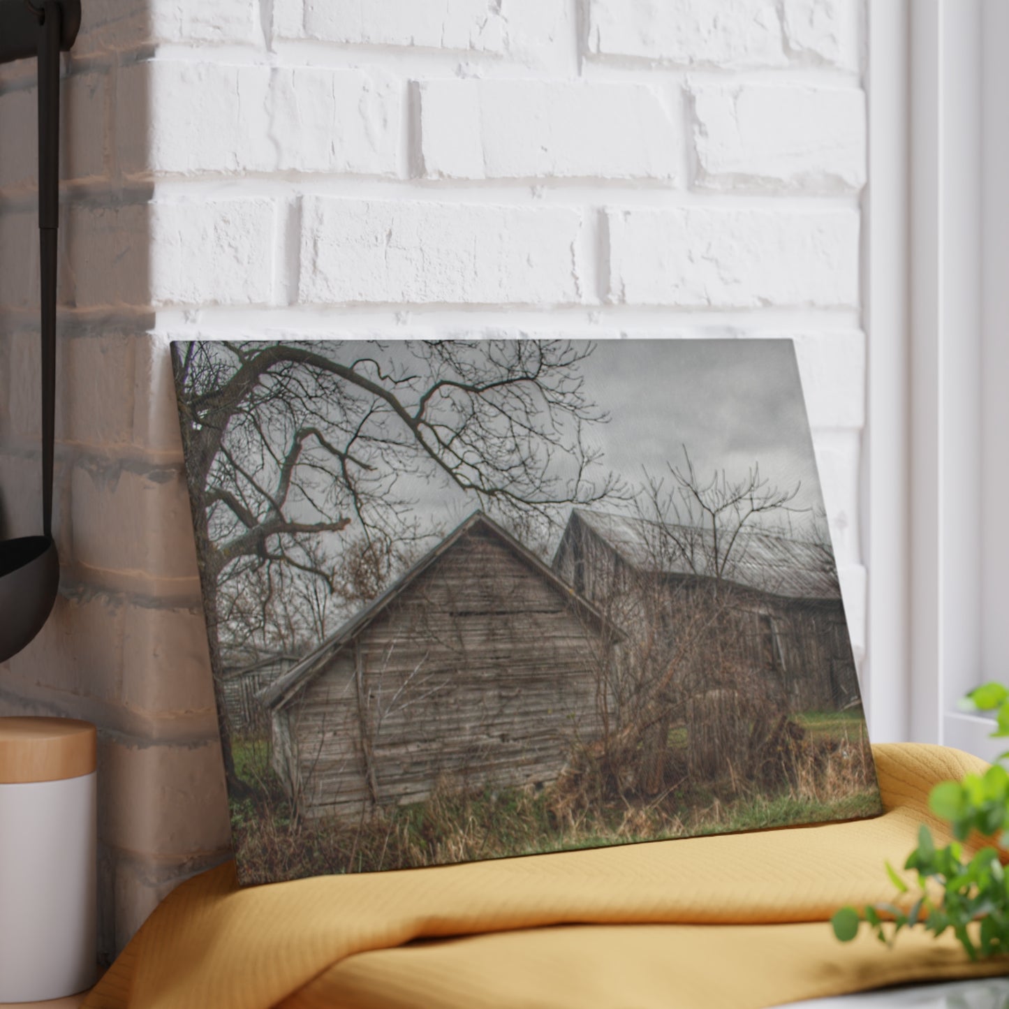 U R There Photography Bowers Road Greys II Rustic Farmhouse Tempered-Glass Cutting Board
