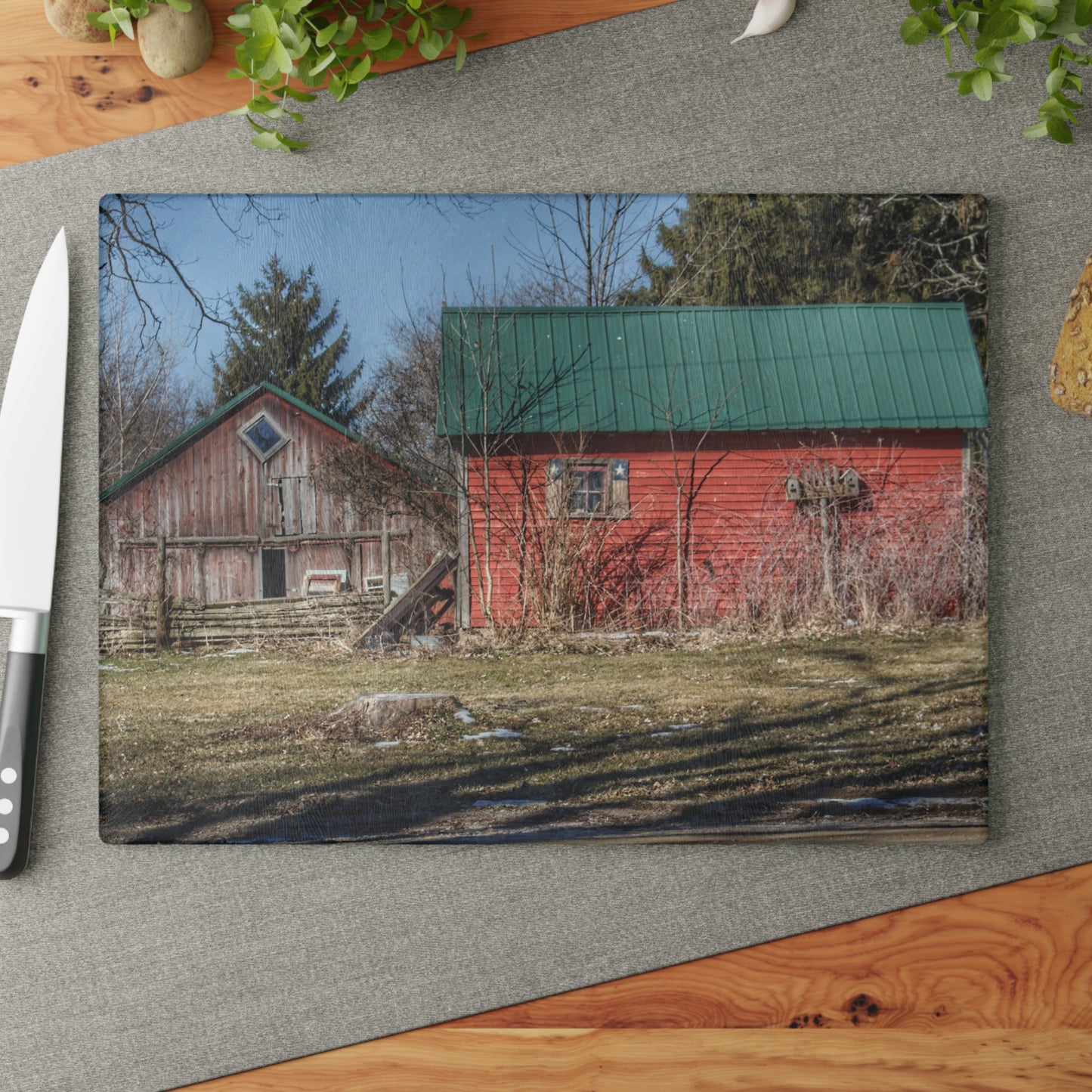 U R There Photography Roadside Reds Rustic Farmhouse Tempered-Glass Cutting Board