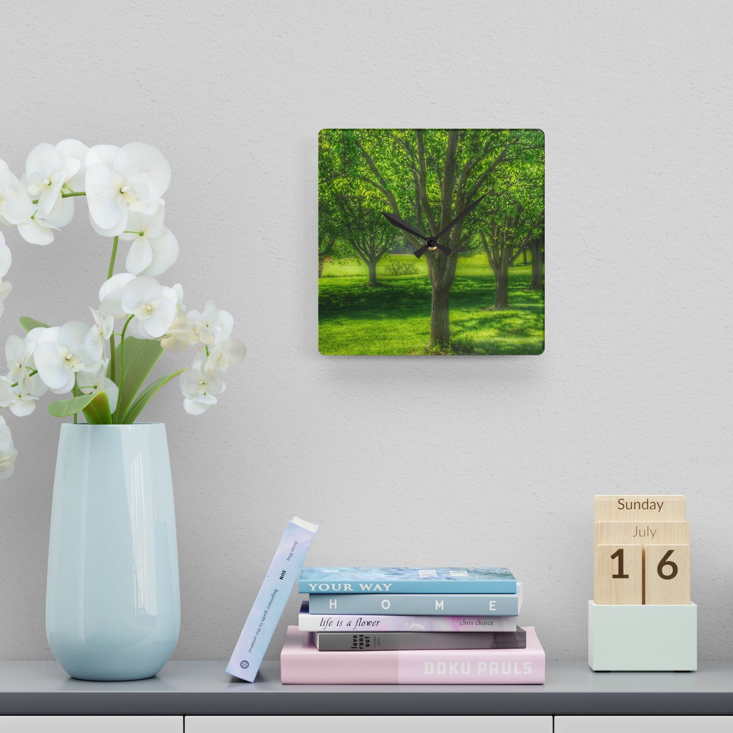 U R There Photography Spring Trees in Chartreuse Rustic Farmhouse Acrylic Analog Wall Clock