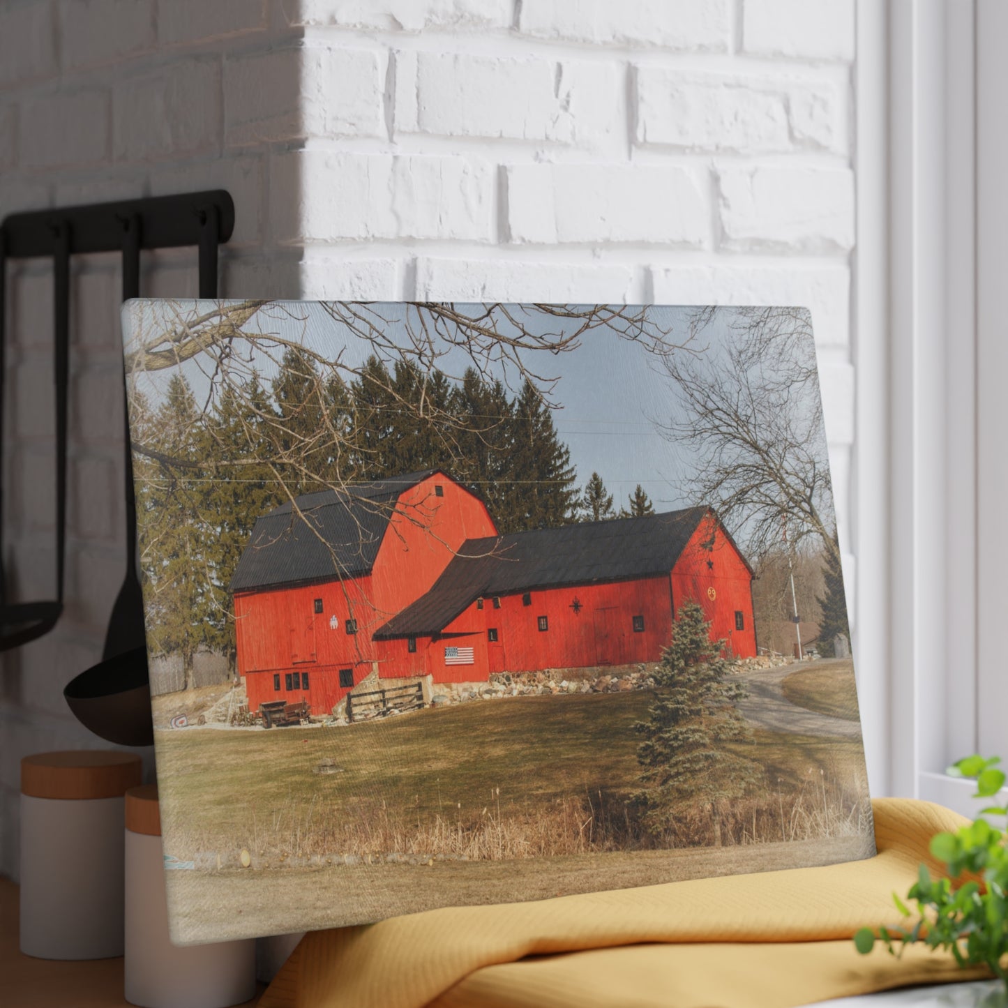 U R There Photography Thomas Road Patriot Barn Rustic Farmhouse Tempered-Glass Cutting Board