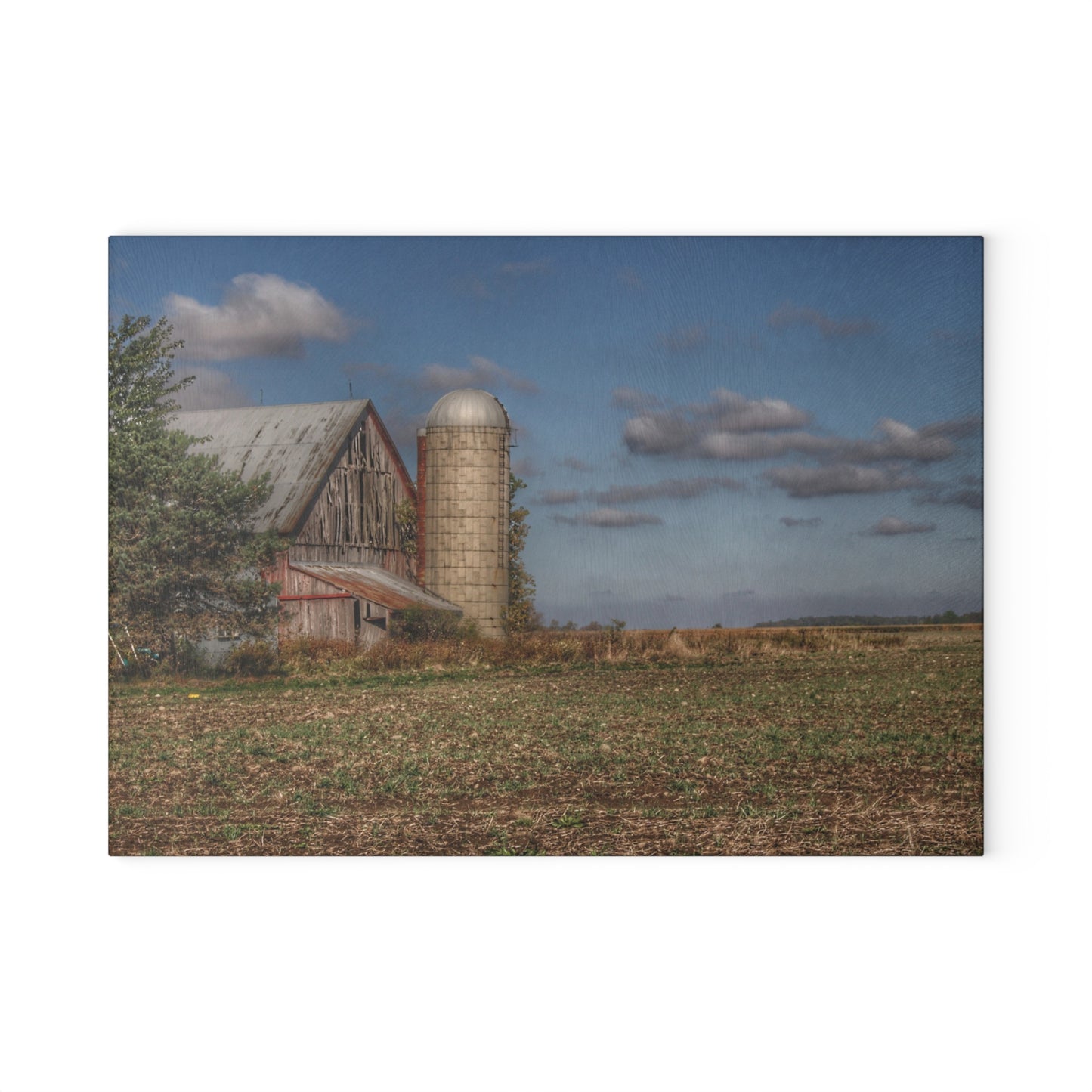 U R There Photography Sheridan Line Road Grey II Rustic Farmhouse Tempered-Glass Cutting Board