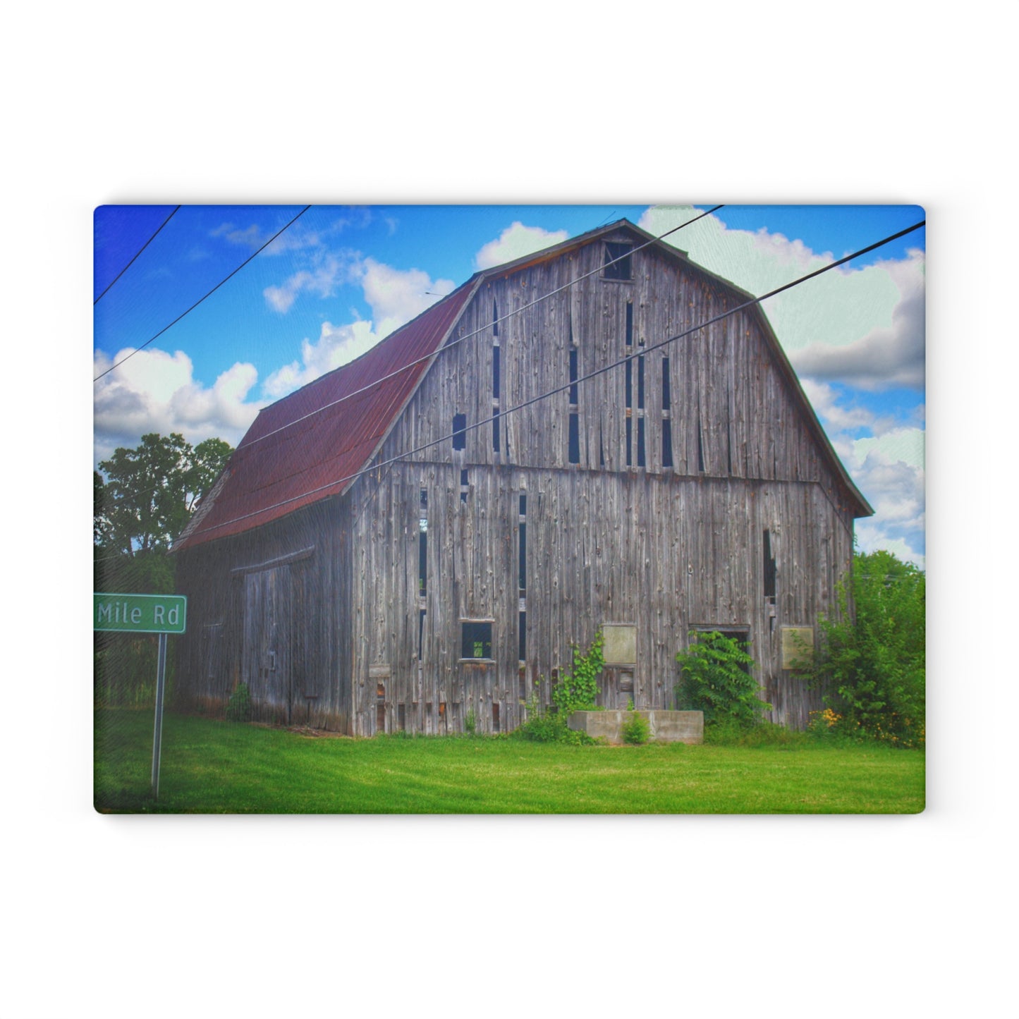 U R There Photography Schoenherr Road Grey II Rustic Farmhouse Tempered-Glass Cutting Board