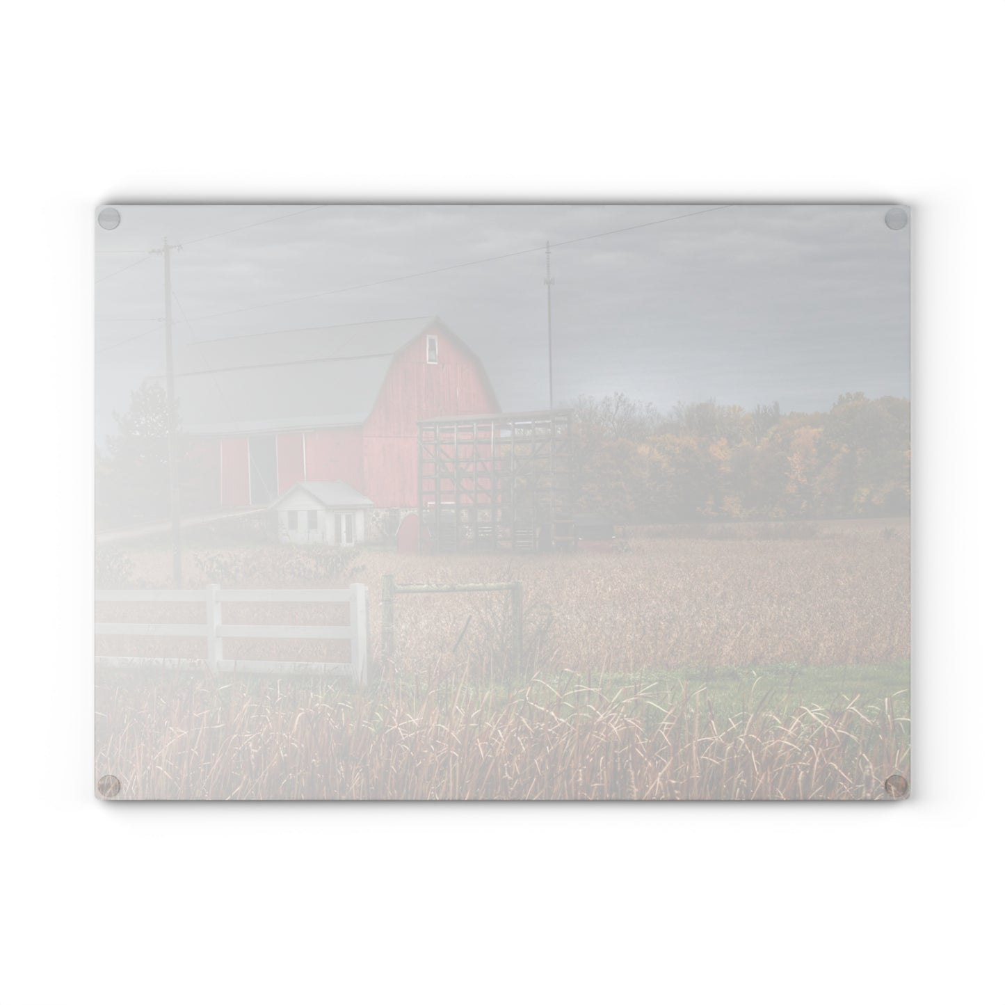 U R There Photography Barnes Road Red in Fall Rustic Farmhouse Tempered-Glass Cutting Board
