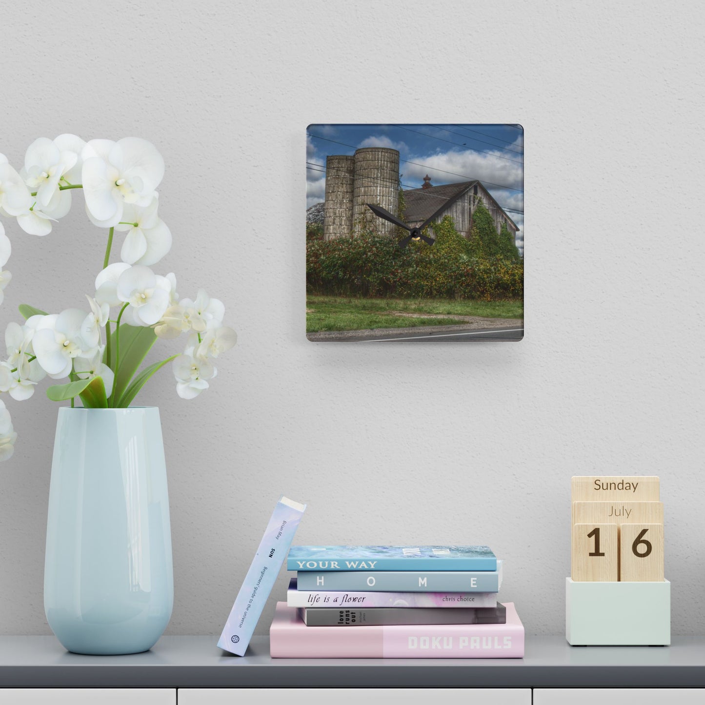 U R There Photography Metamora M-24 Grey II Rustic Farmhouse Acrylic Analog Wall Clock