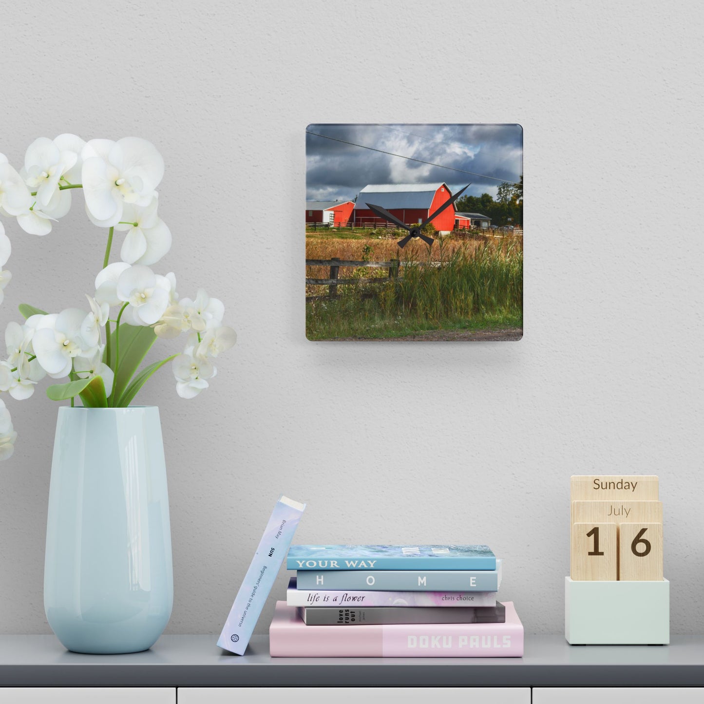 U R There Photography Beyond the Fence on Richfield Road Rustic Farmhouse Acrylic Analog Wall Clock
