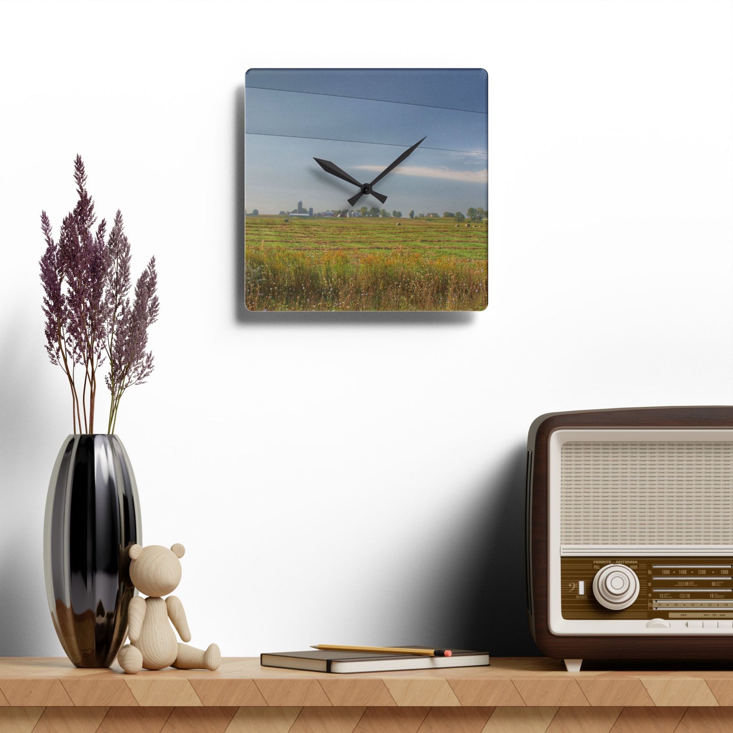 U R There Photography Farm Across the Field Rustic Farmhouse Acrylic Analog Wall Clock