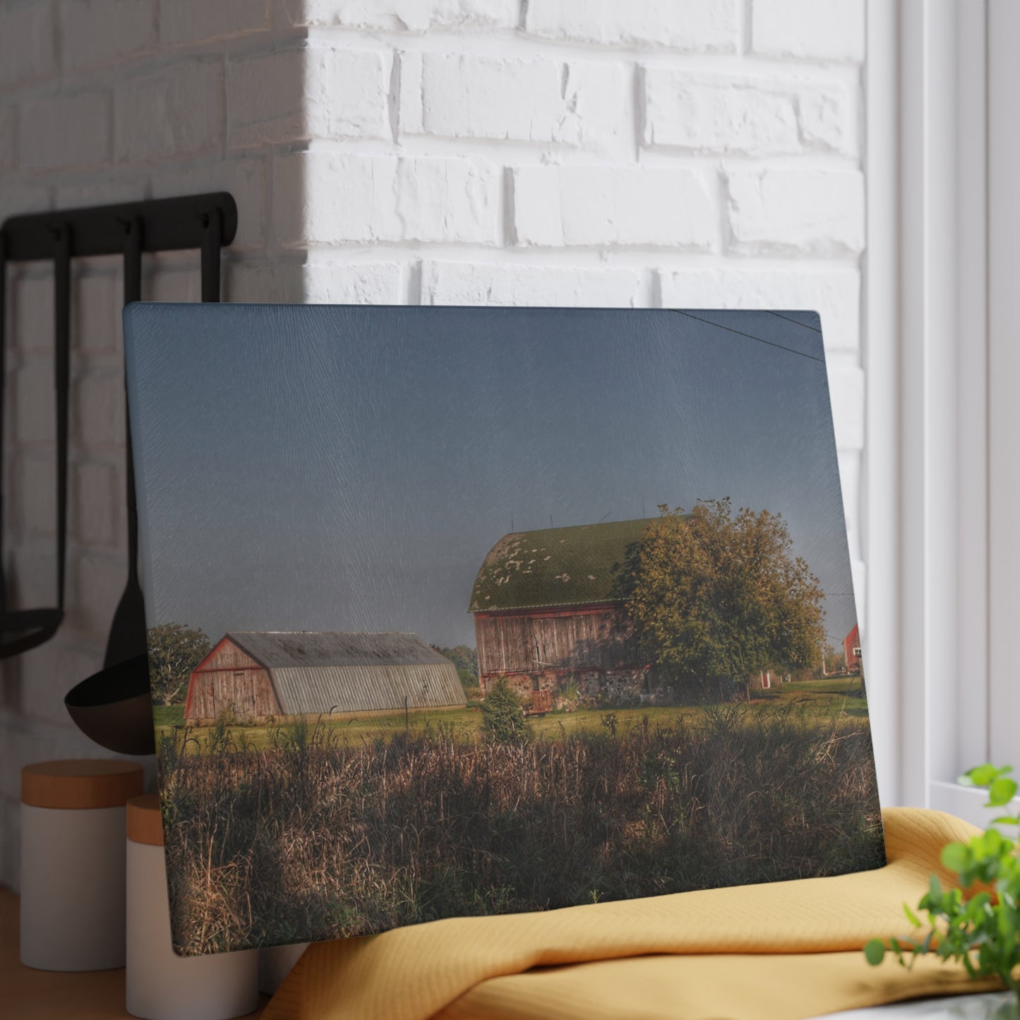 U R There Photography Summers Road Reds Rustic Farmhouse Tempered-Glass Cutting Board