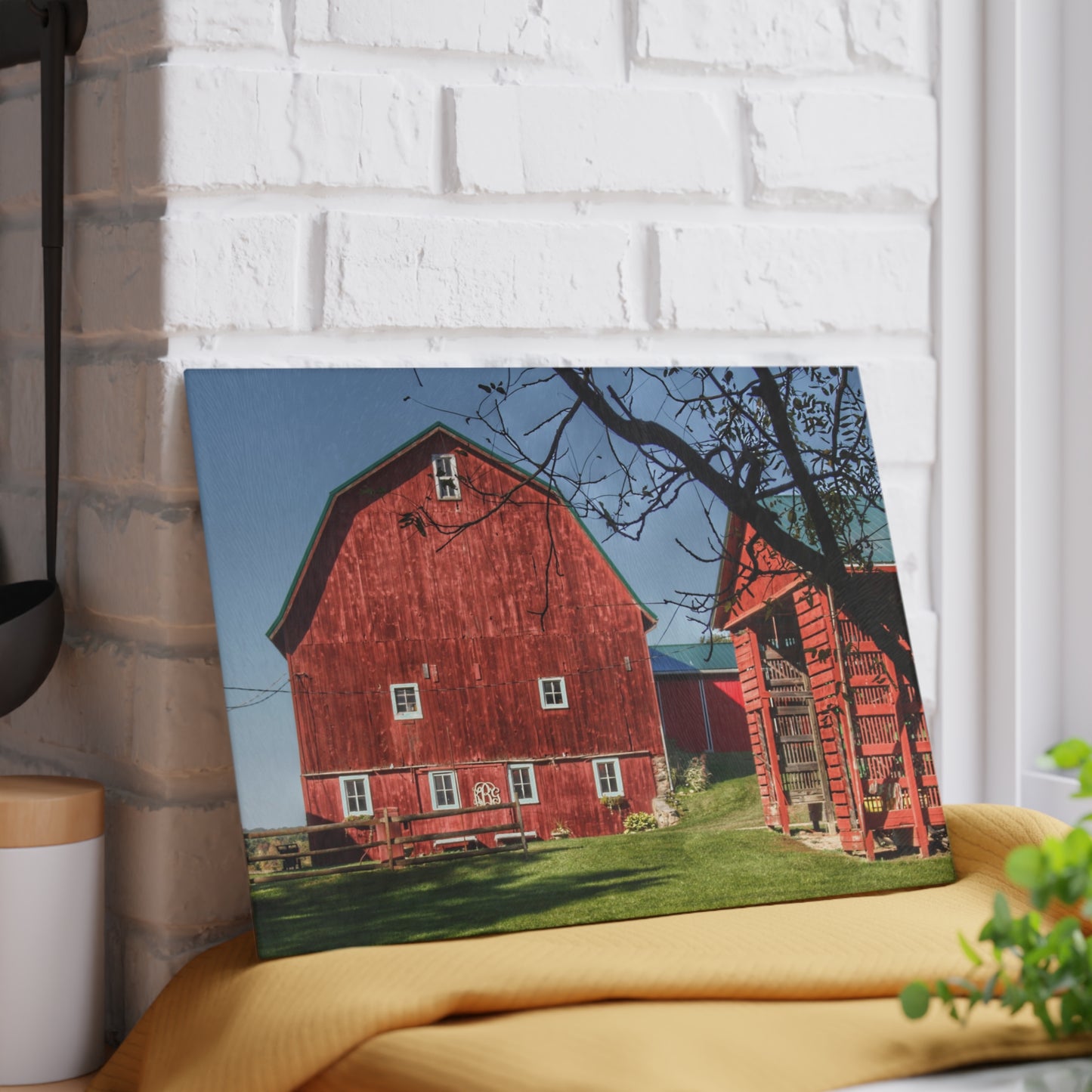 U R There Photography Gardner Road Red II Rustic Farmhouse Tempered-Glass Cutting Board