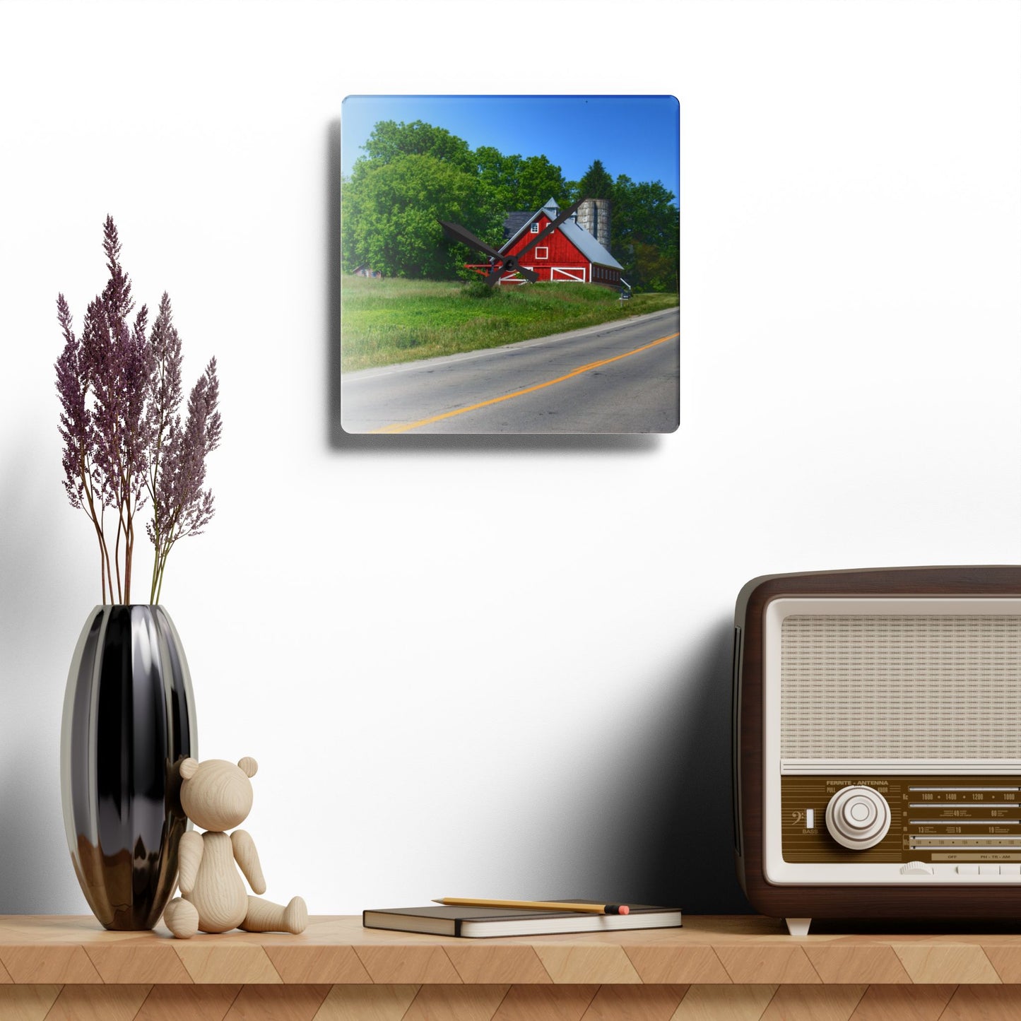 U R There Photography Metamora Red 2020 II Rustic Farmhouse Acrylic Analog Wall Clock